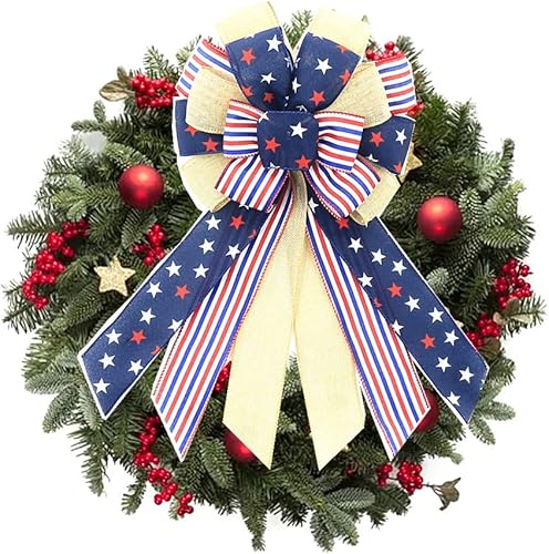 Miniatura 3 de Arcos patrióticos grandes para corona, lazos del 4 de julio, lazos de corona para el Día de los Caídos, bandera de Estados Unidos, arpillera, rojo,