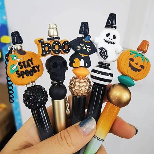 Vista 6 de Cuentas de silicona de Halloween, 12 piezas de calabaza, fantasma, murciélago, silicona focal, cuentas sueltas, accesorio para manualidades
