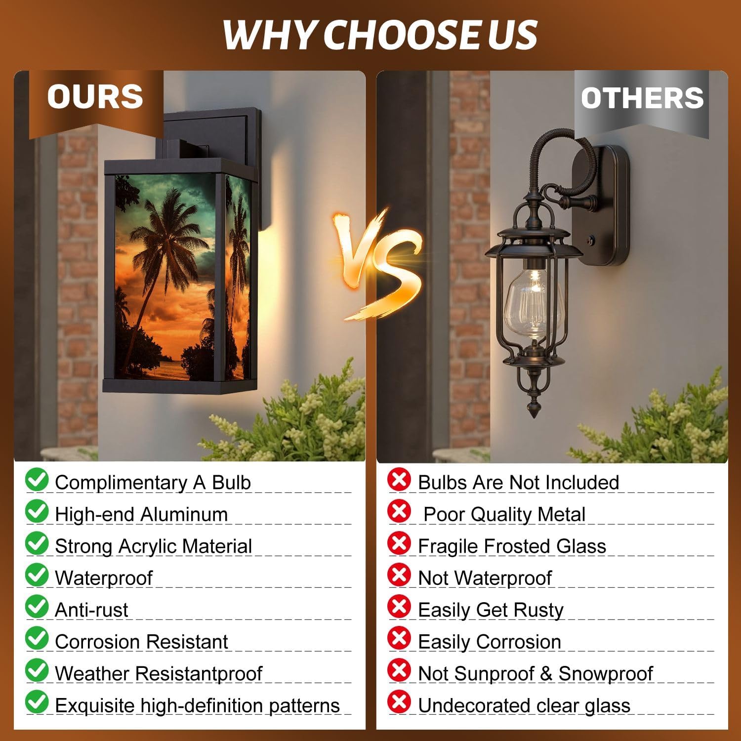 Outdoor Wall Lights Tropical Natural Landscape Palm Trees Fantastic Sunset Black Patio Light Fixture Waterproof Wall Sconce Lamp for Patio Deals Front Porch Decor Backyard Garage