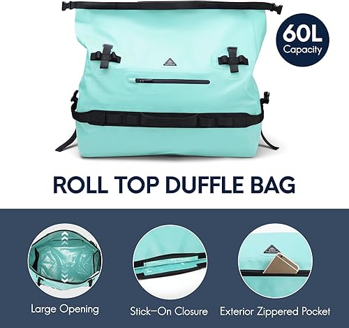 Miniatura 4 de Haimont Mochila de lona grande impermeable con parte superior enrollable, bolsa de lona seca resistente para navegación, viajes, motocicleta, kayak,