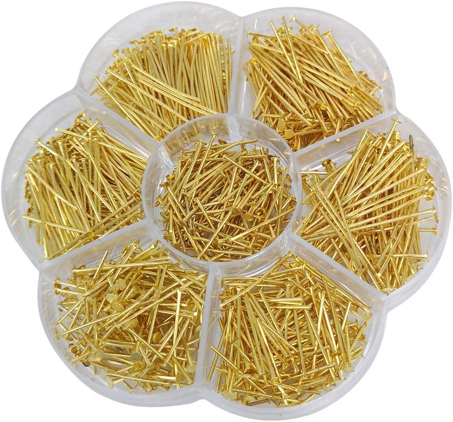 Chenkou Craft 700pcs Assorted of 7 Sizes Mix Flat Head Pins for Jewelry Making (Gold, Mix)