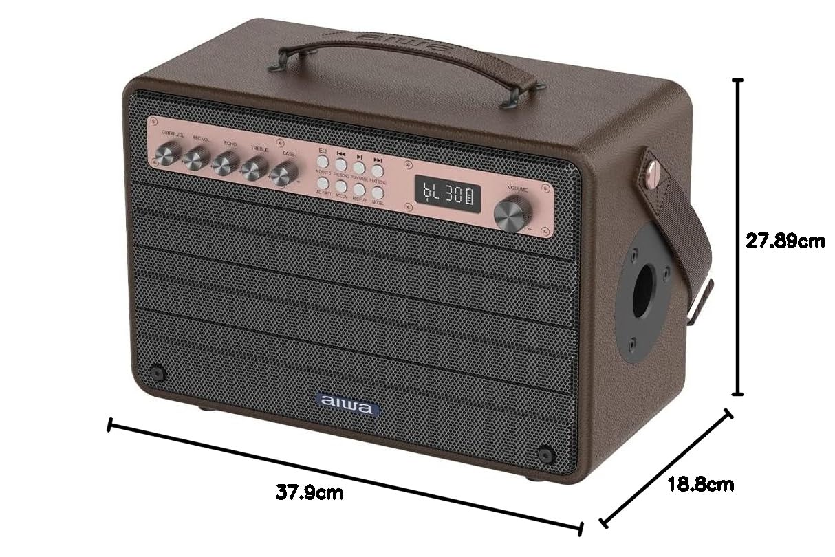 Dimensions of the Aiwa MI-X 440-Enigma Beta speaker: 37.9cm width, 27.89cm height, 18.8cm depth.