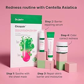 Dr.Jart+ Cicapair Redness Rescue Regimen Korean Skin Care Set with Centella Asiatica | 4 Piece Travel Size Value Gift Set