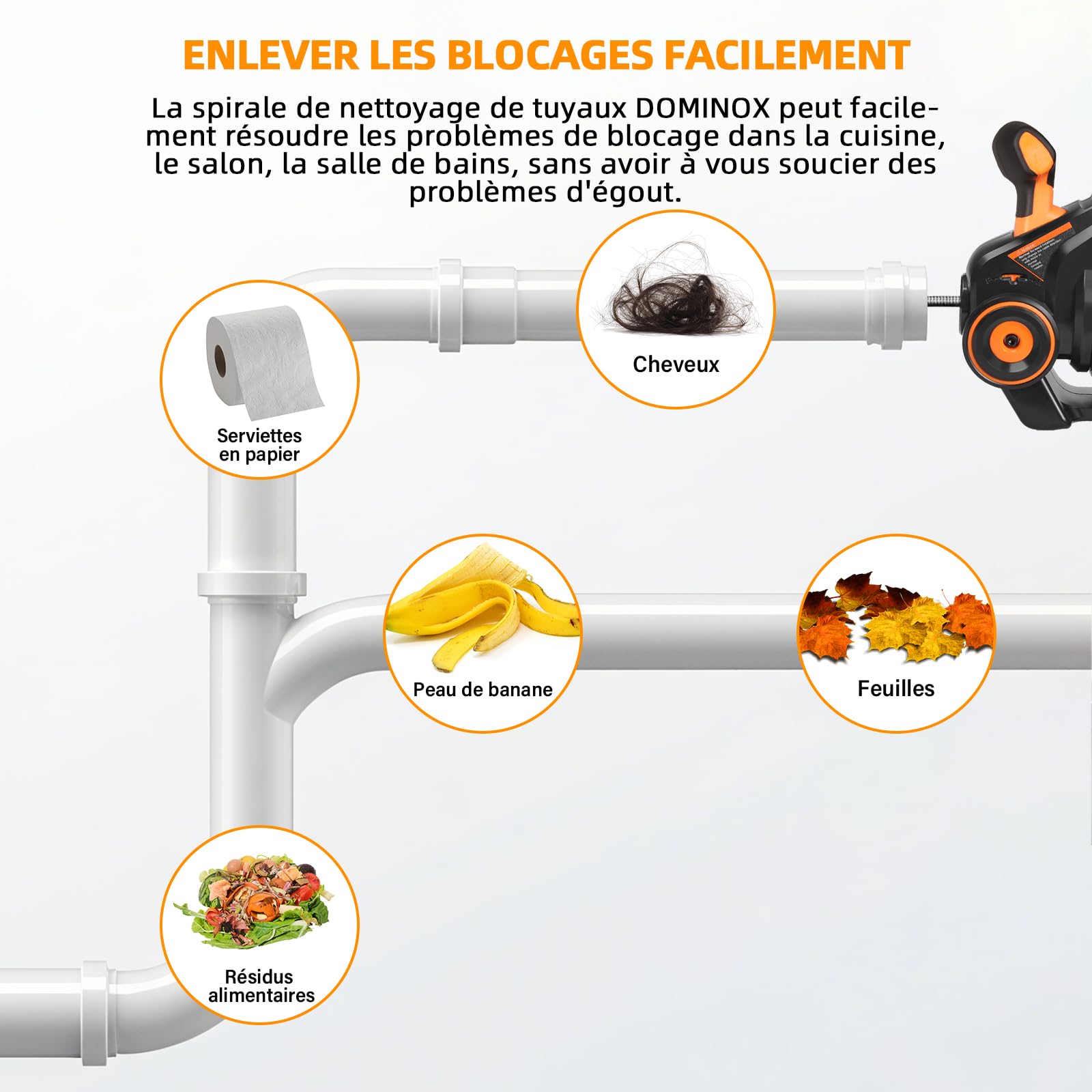 18V Furet Déboucheur Canalisation Avec 7,6m Acier à ressort Arbre Télescopique pour 19-51mm Tuyaux, Tarière de Vidange sans Fil pour Toilettes, Cuisine, Salle de Bains (Batterie Incluse)