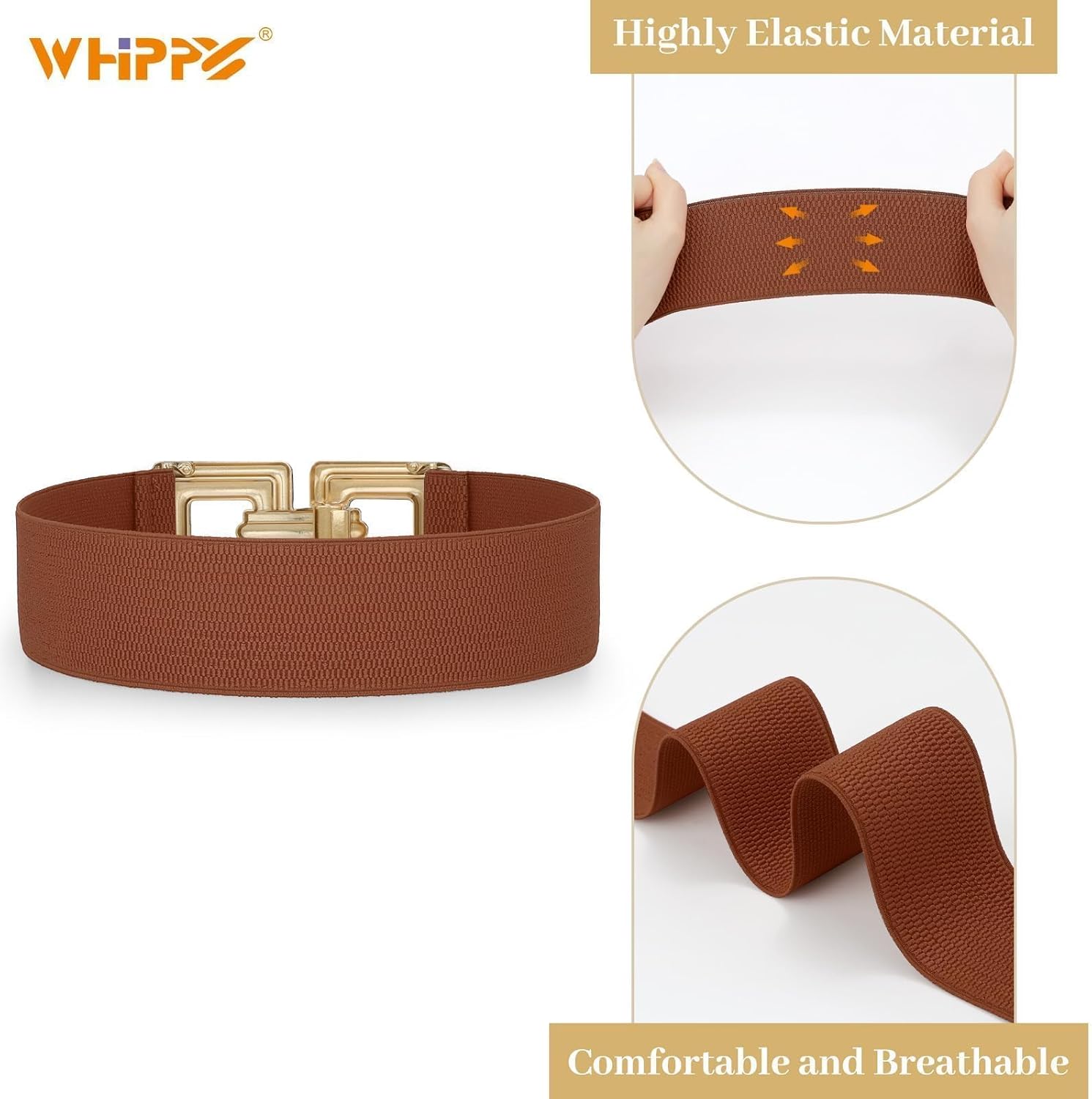 WHIPPY Women Wide Elastic Waist Belt Fashion Hollow Out Square Gold Buckle Stretchy Belt Waistband for Ladies - Image 3