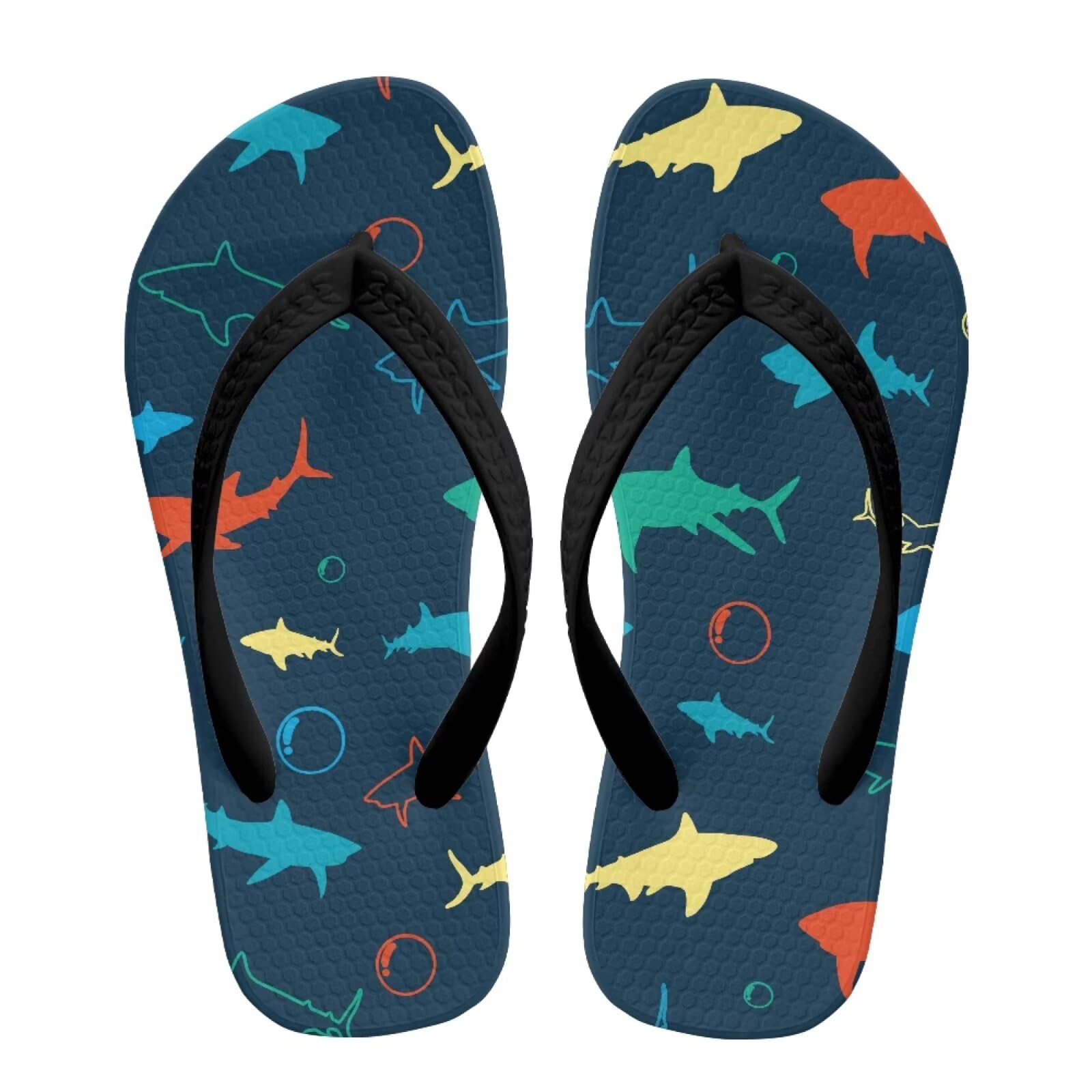 Watdotory Boy Girl Flips Flops for Kids Color Sharks Print Slip-on Thong Sandals Kids Slides Water Shoes for Beach Swim Pool Size 1