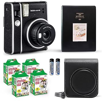 Fujifilm Instax Mini 40 Instant Camera Vintage Black. + Fujifilm Value Pack (40 Sheets) + Shutter Accessories Bundle, Includes Vintage Style Compatible Carrying Case, Black Photo Album 64 Pockets