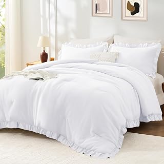 FUANNA Twin/Twin XL Comforter Set, Ruffle Bed Set, 2 PCS Bedding Set, White | Soft Fluffy Bed in a Bag, All Season, OEKO-TEX, Lightweight, Shabby Chic, Farmhouse, Bedroom, 240GSM Comforter, 2 Pillowshams