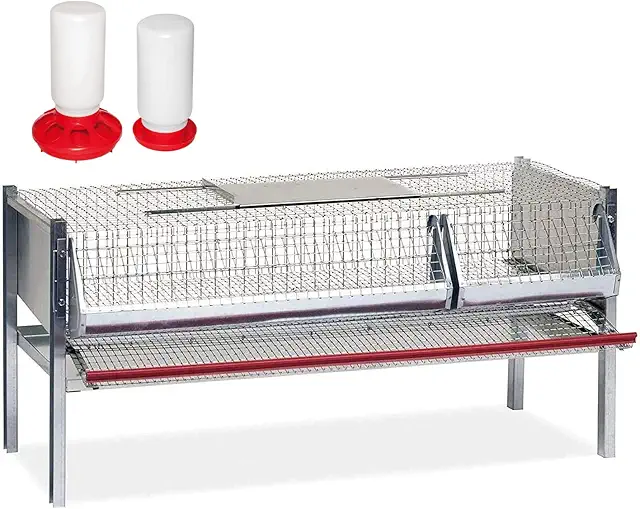 Gabbia per quaglie ovaiole da 100 cm con abbeveratoio e mangiatoia