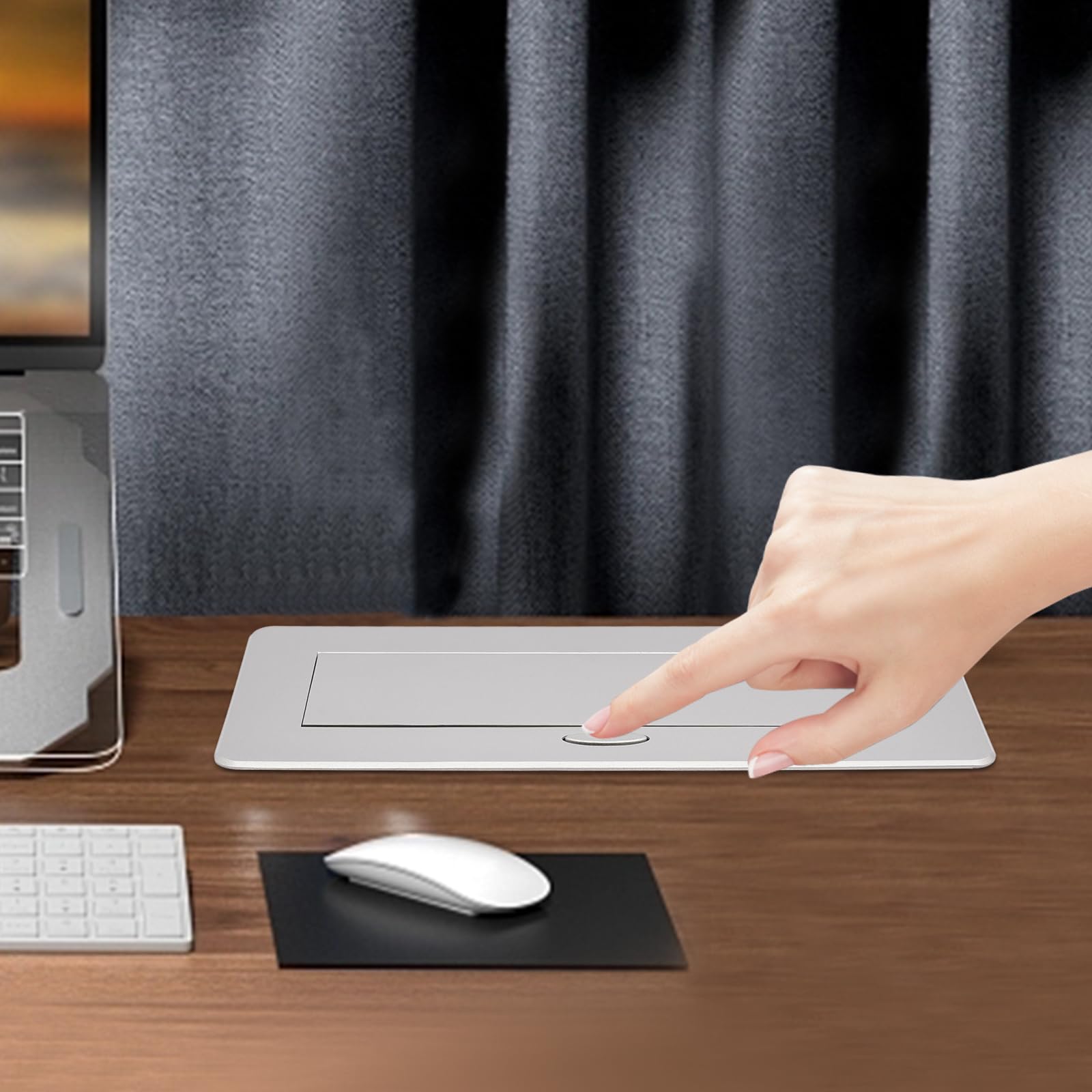 Enchufe empotrable retráctil de 2 enchufes con 2 USB, lista de enchufes empotrable, encimera con tapa, plegable, para cocina, escritorio, banco de trabajo (plata)