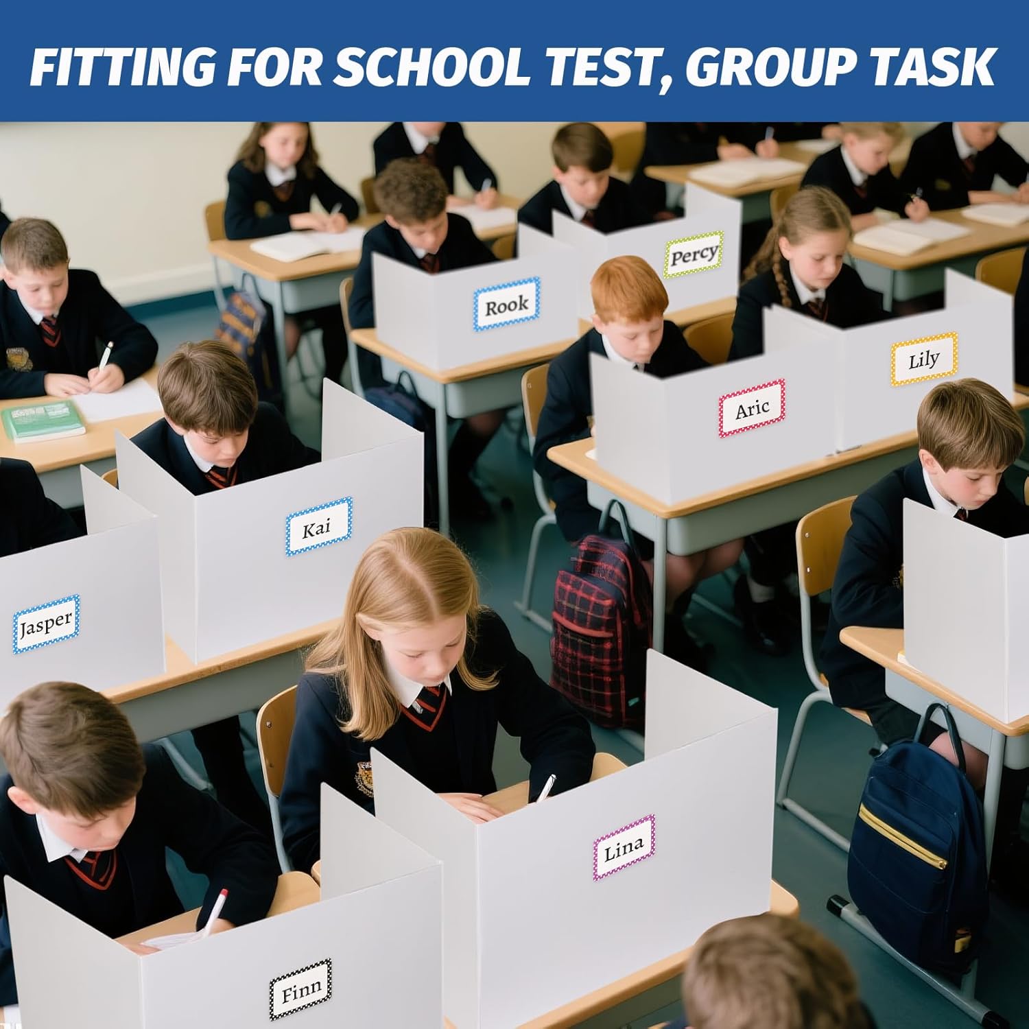 24 Pack Desk Dividers for Students,3-Fold Privacy Screens,Testing Dividers for Classroom Waterproof,Plastic Easy Clean Privacy Shields for Student Includes Extra Labels