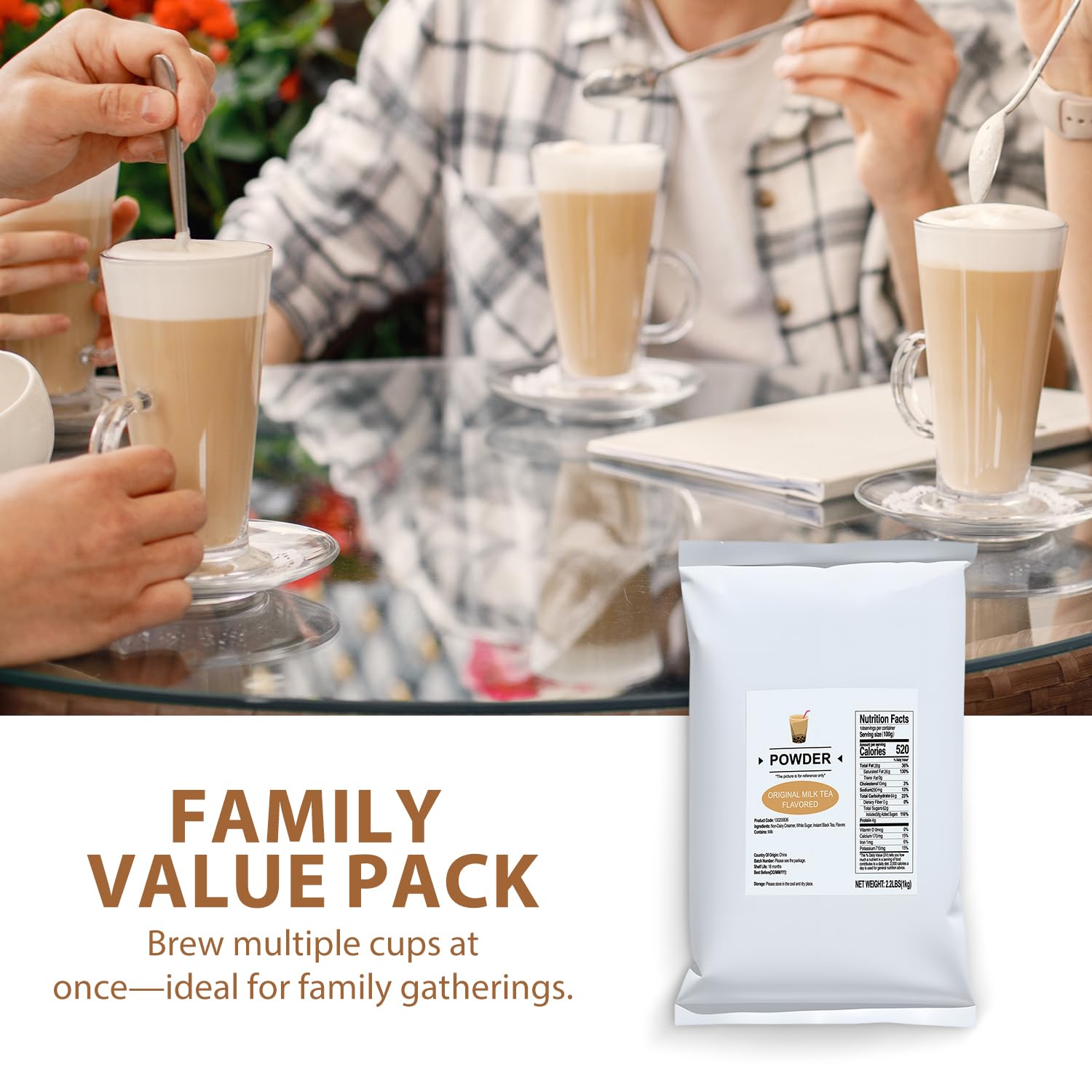 Soeos Milk Tea Flavored Powder (3-in-1), 2.2 lbs (1kg) – Instant Bubble Tea Mix with Creamer & Sugar, Easy to Prepare, Perfect for Boba Drinks & Desserts
