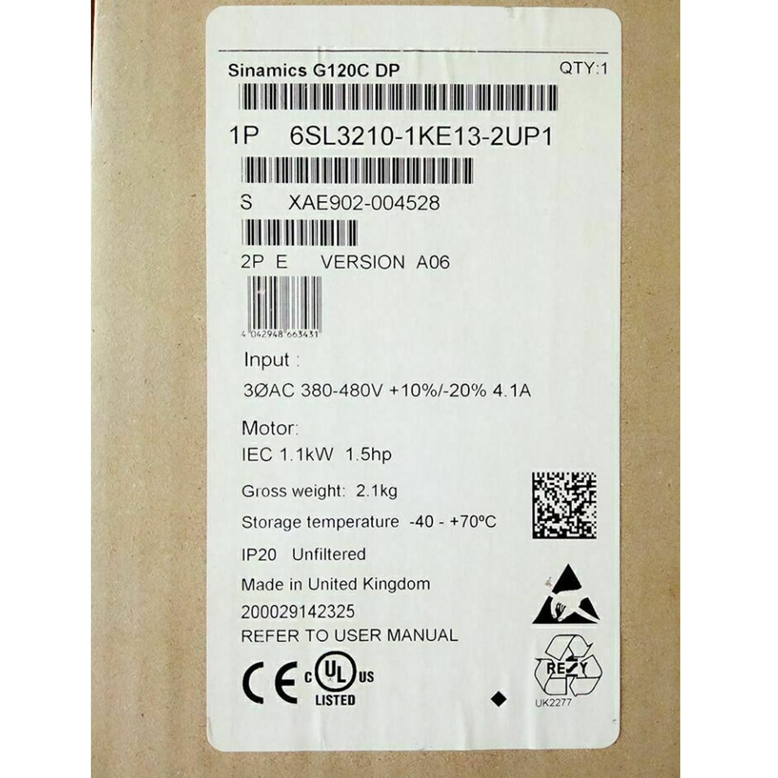 YUSKICCNE 6SL3210-1KE13-2UP1 New and Sealed in Box 6SL32101KE132UP1 1 Year Warranty