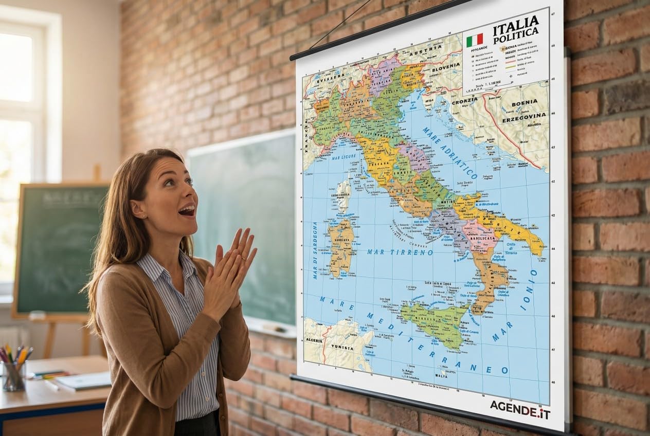 Carta Geografica Murale Italia Bifacciale Fisica Politica 100x140 cm Plastificata Scala 1:1.100.000