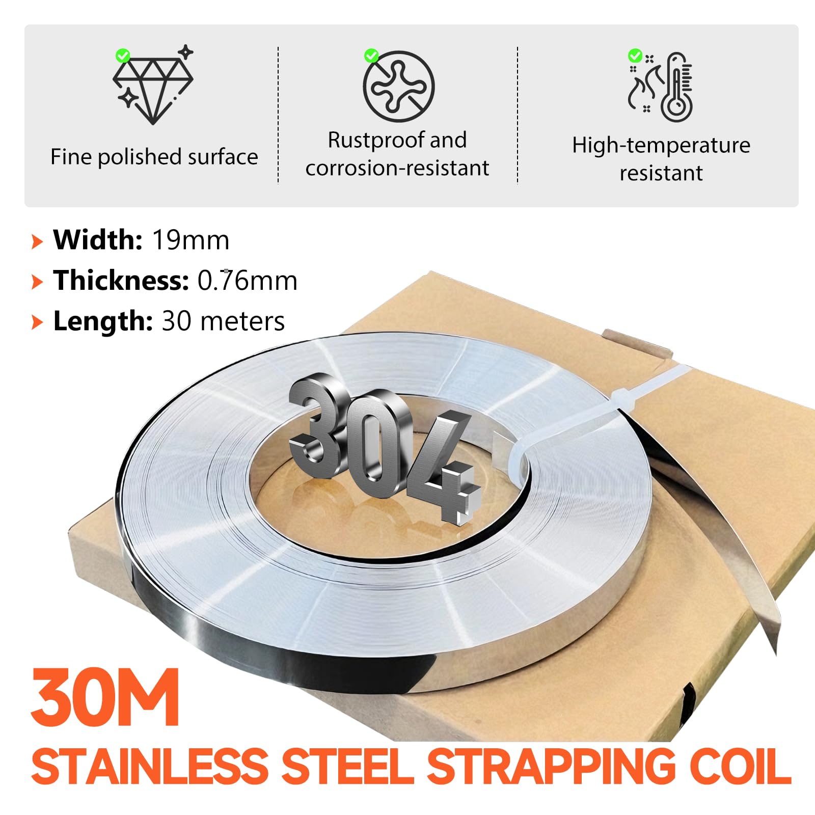 BAOSHISHAN Set di attrezzi per fascette per cavi in acciaio inox, 19 mm x 30 m + 100 clip, tenditore a cricchetto e taglierina per uso industriale