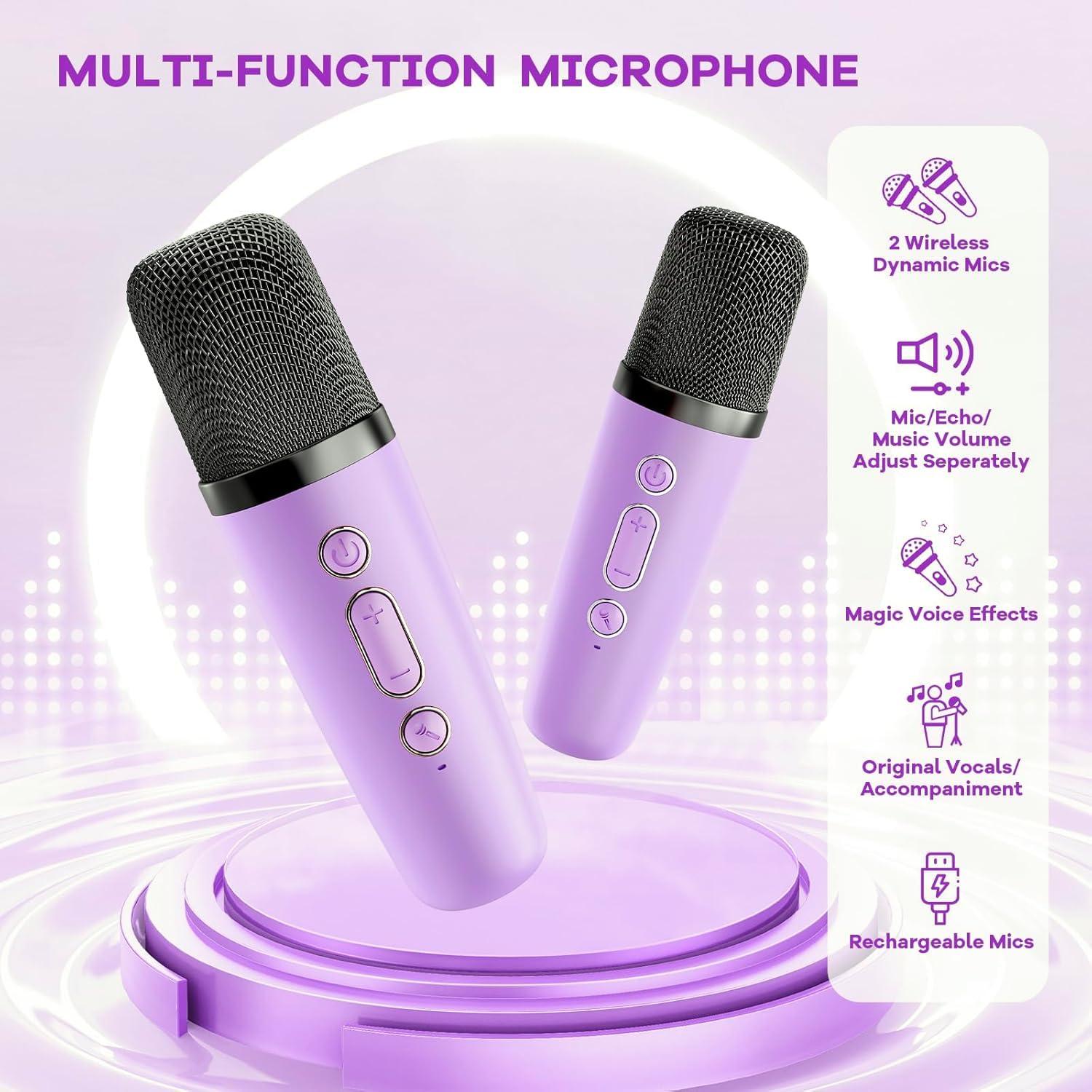 YLL Mini Kinder Karaoke Maschine mit 2 Mikrofon, Karaoke Geschenke für Mädchen Alter 3 4 5 6 7 8 9 10 12 + Jahre alt 4-12 Jahre alt Geburtstag Spielzeug Ostern Geschenk für Mädchen Jungen (Lila)