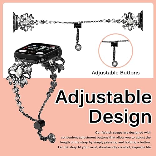 Miniatura 3 de Miimall Correa brillante compatible con Apple Watch de 1.496 in 1.575 in 1.614 in 1.654 in 1.732 in 1.772 in 1.929 in, correa de repuesto de metal