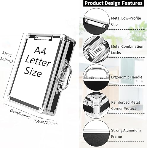 Miniatura 9 de Portapapeles con cerradura de combinación portapapeles con maletín de almacenamiento, caja resistente de metal de aluminio con asa, portapapeles de