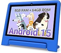 CFVOCUY 2025 Kids Tablet 10.1 Inch Android 15, 8GB RAM 64GB ROM Expand 1TB, Octa-Core WiFi 6, Educational Apps, Parental Controls, Eye Protection Case
