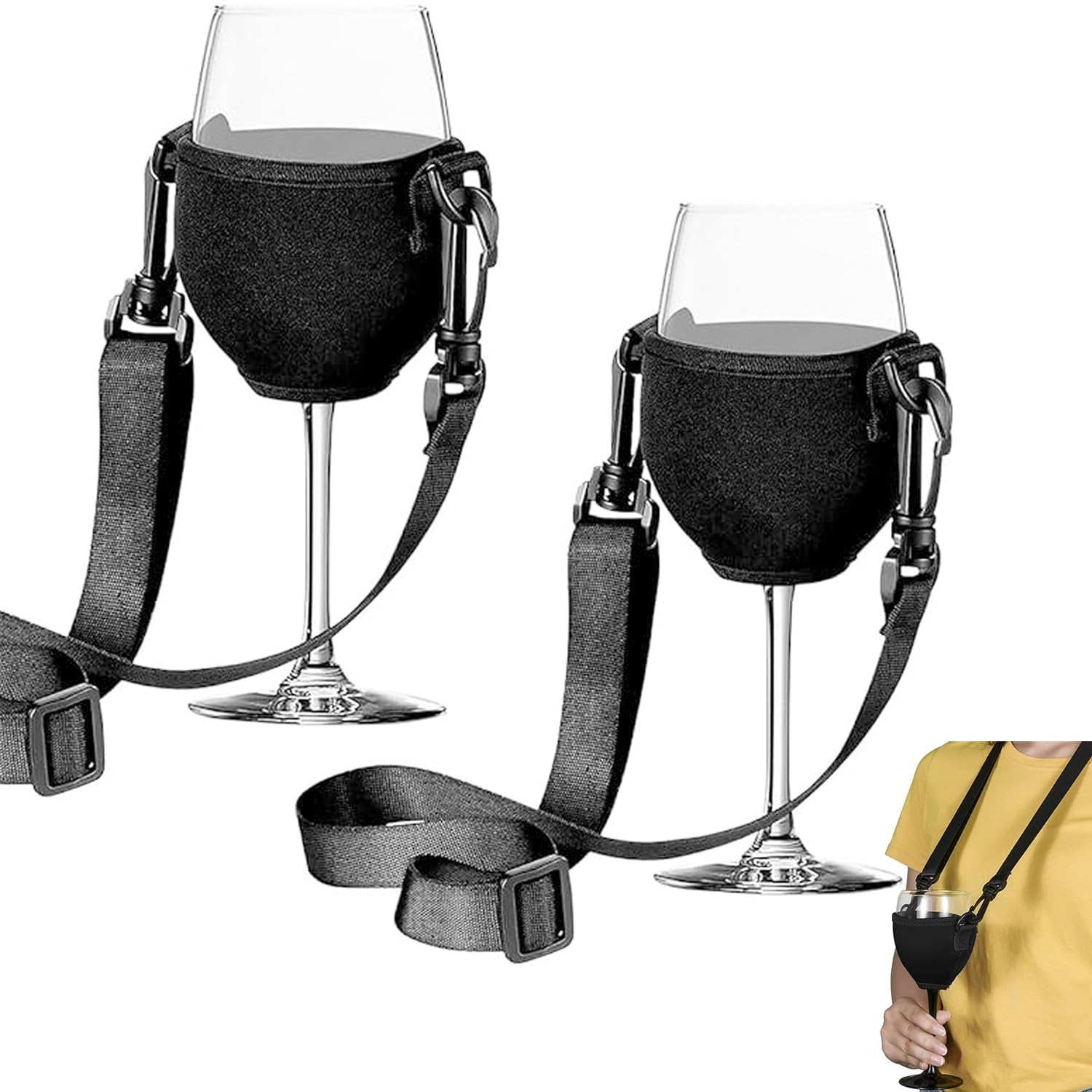 Porta Bicchiere Da Vino A Tracolla – 2 Pezzi Regolabili In Neoprene Per Feste, Picnic E Viaggi, Ideale Per Regalo - 5