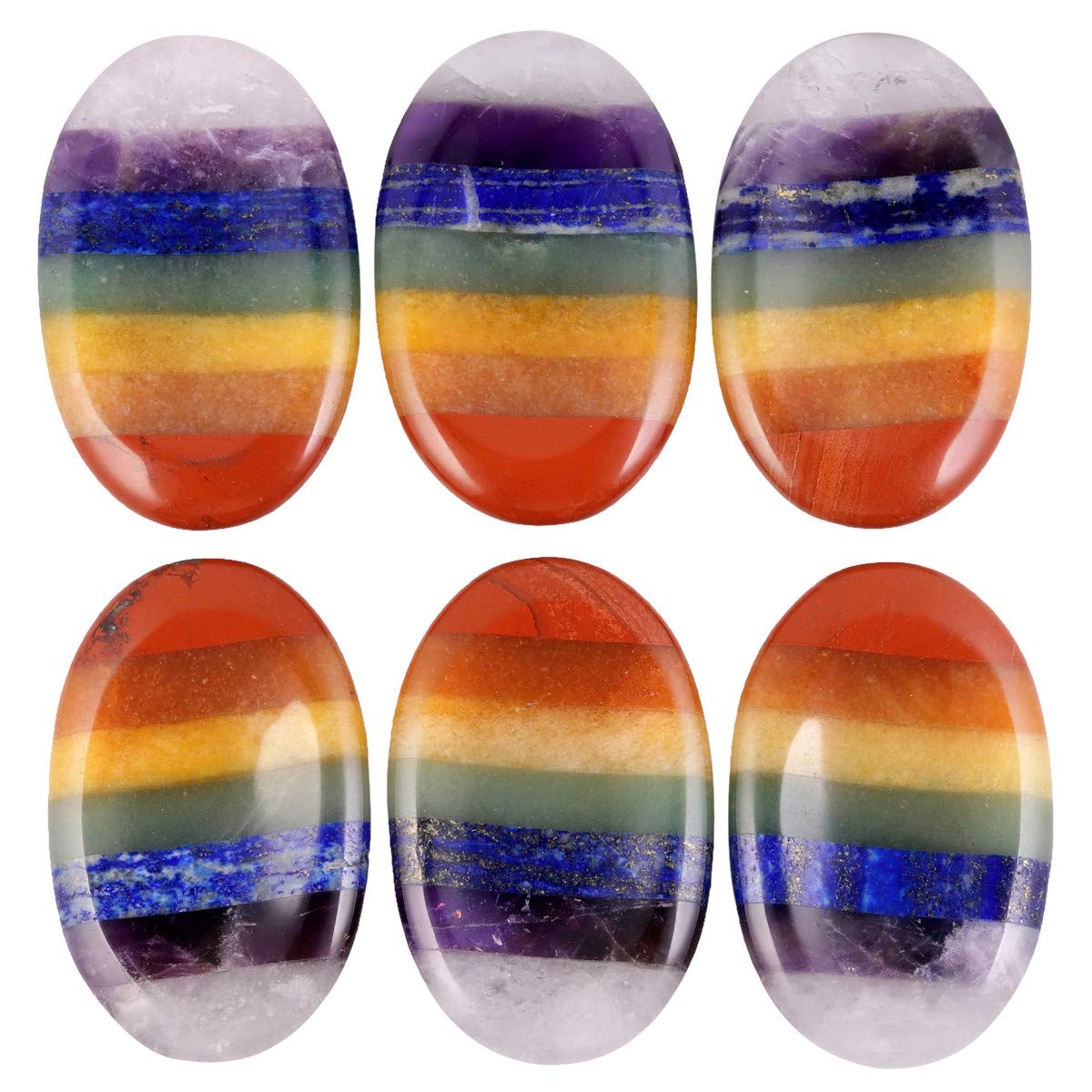 mookaitedecor Pierre d'inquiétude de pouce de 7 chakra, pierre de paume de poche polie de forme ovale pour l'équilibre anti-stress de Reiki