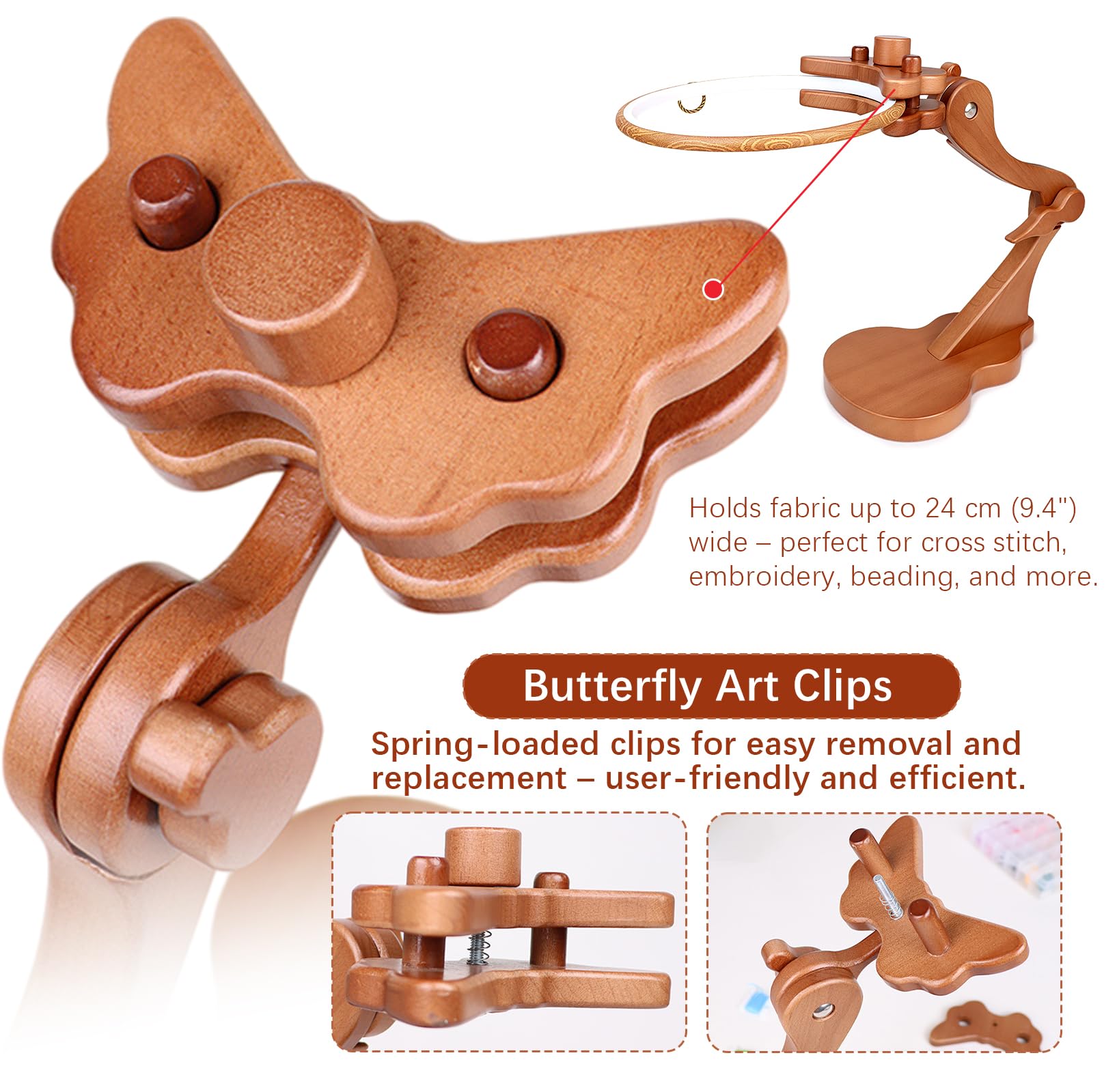 Bastidor de Punto de Cruz con Aro de Bordado, Soporte de Mesa Ajustable para Bordado, Port Aros de Bordado de Madera para Costura, Manualidades y Bricolaje