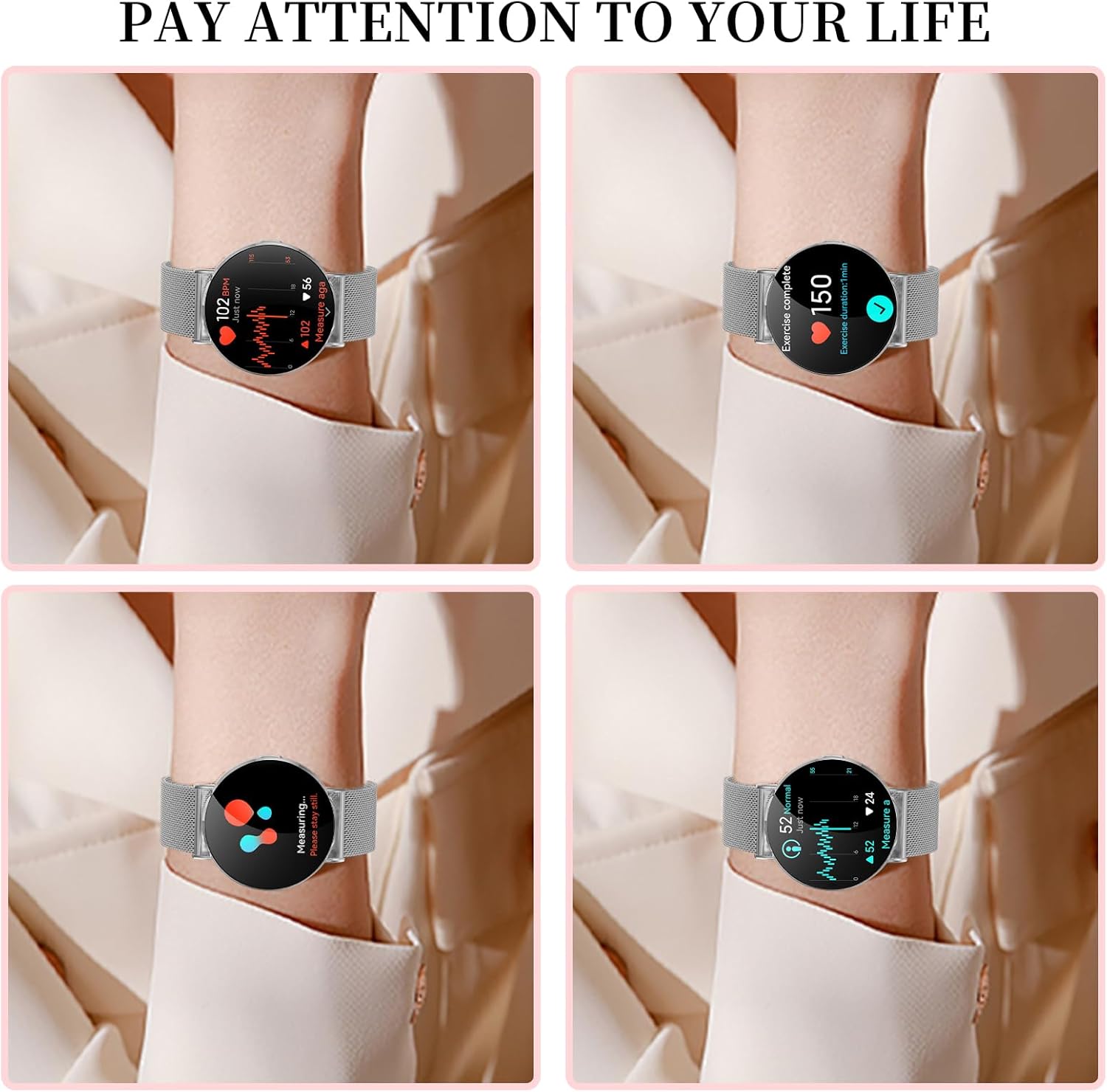 Welfit Smart Watch for Women (2 Straps),1.32-inch AMOLED Ultra Clear Screen Fitness Tracker with SpO2/heart Rate/Sleep Tracking, Suitable for iOS/Android System Waterproof smartwatch(Silver)