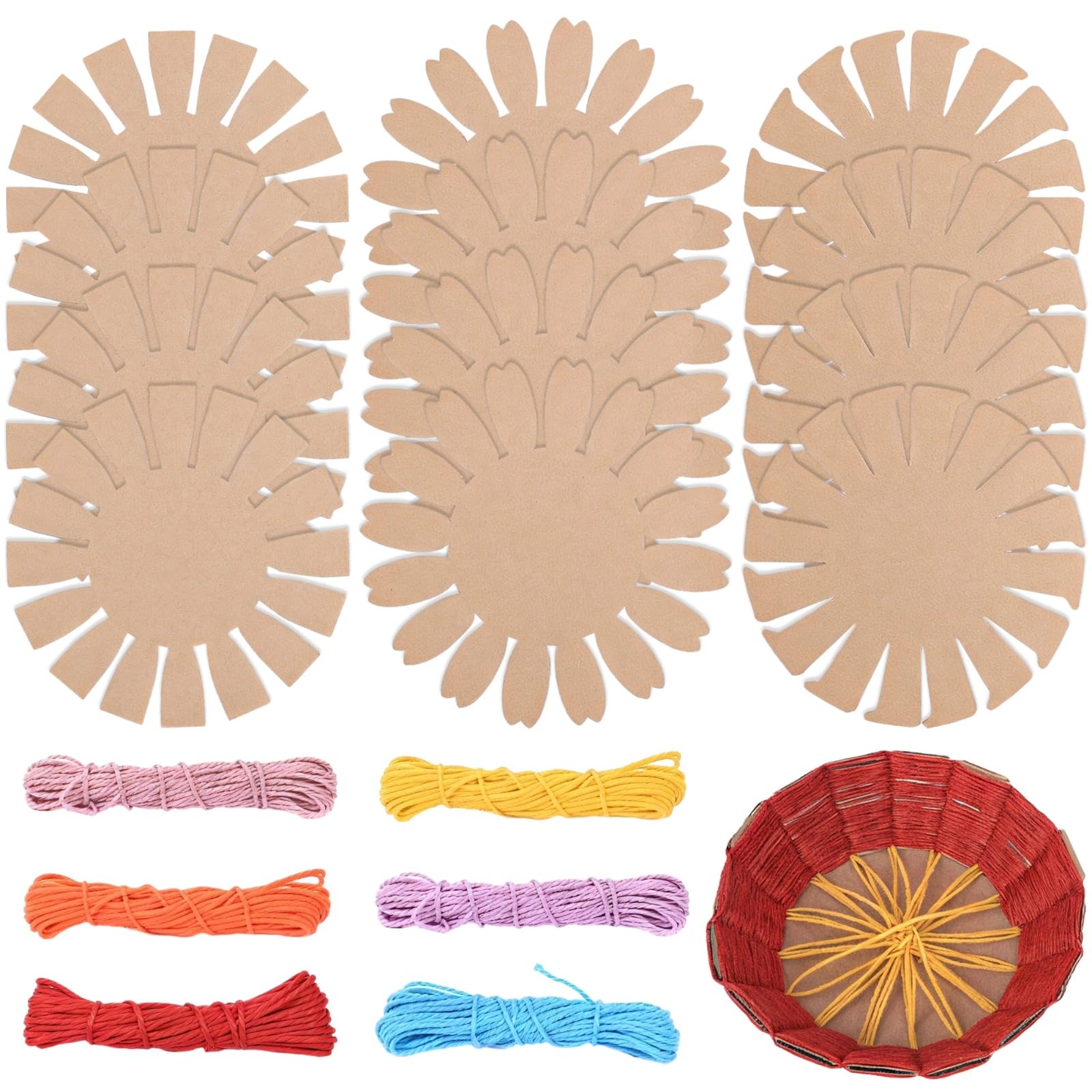 BOSREROY 12 Stk. Korbflechtset, DIY Osterkorb Bastelset mit 6 Farben Papier Raffia und 12 vorgestanzten Blumen-Kartonvorlagen, Flechtset, Geschenkkorb Bastelset für Anfänger und Erwachsene