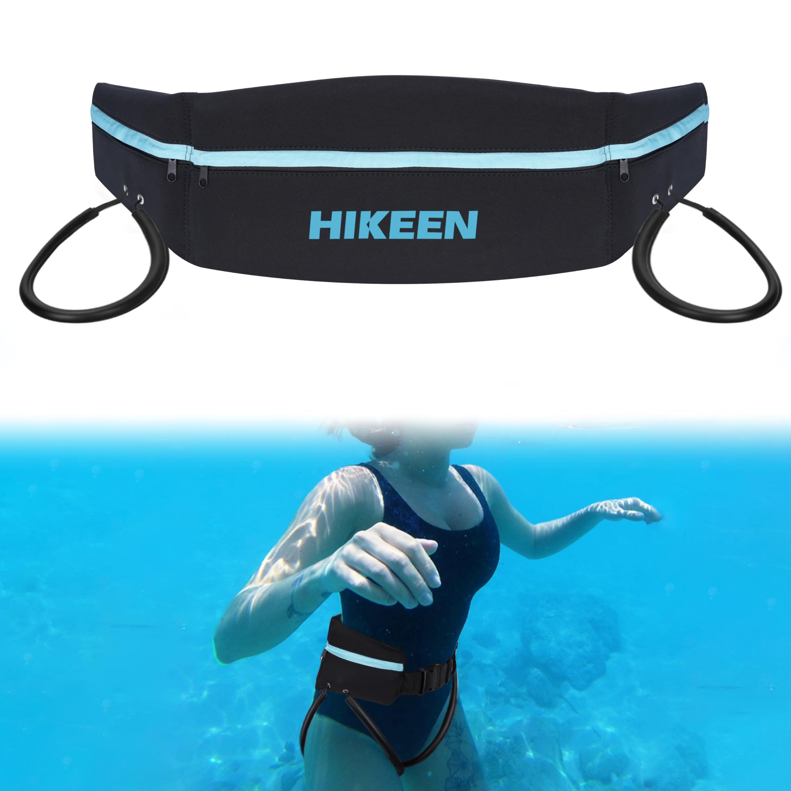 Hikeen Swim Belt for Adults/Kids,Water Aerobics Equipment with Fixing Straps and Zipped Pocket,Adults Pool Exercise Equipment for Pool Exercises and Workouts