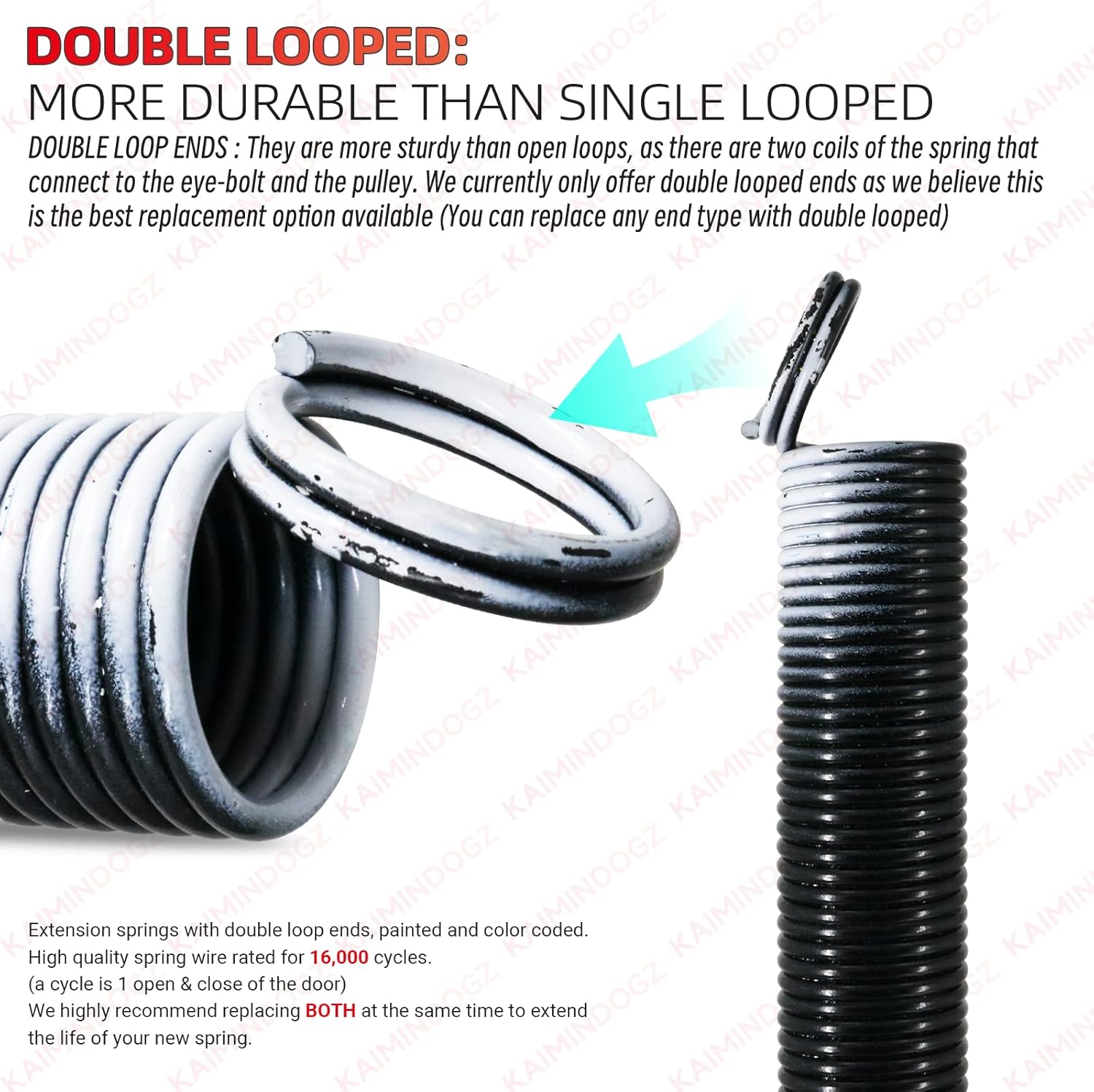 Pair of 110lb. Heavy Duty Garage Door Extension Springs Stretch Springs, 25" Long,Double Loop Ends, High Precision Electrophoresis Black Coated, MIN 16,000 Cycles, for 7ft High Garage Doors