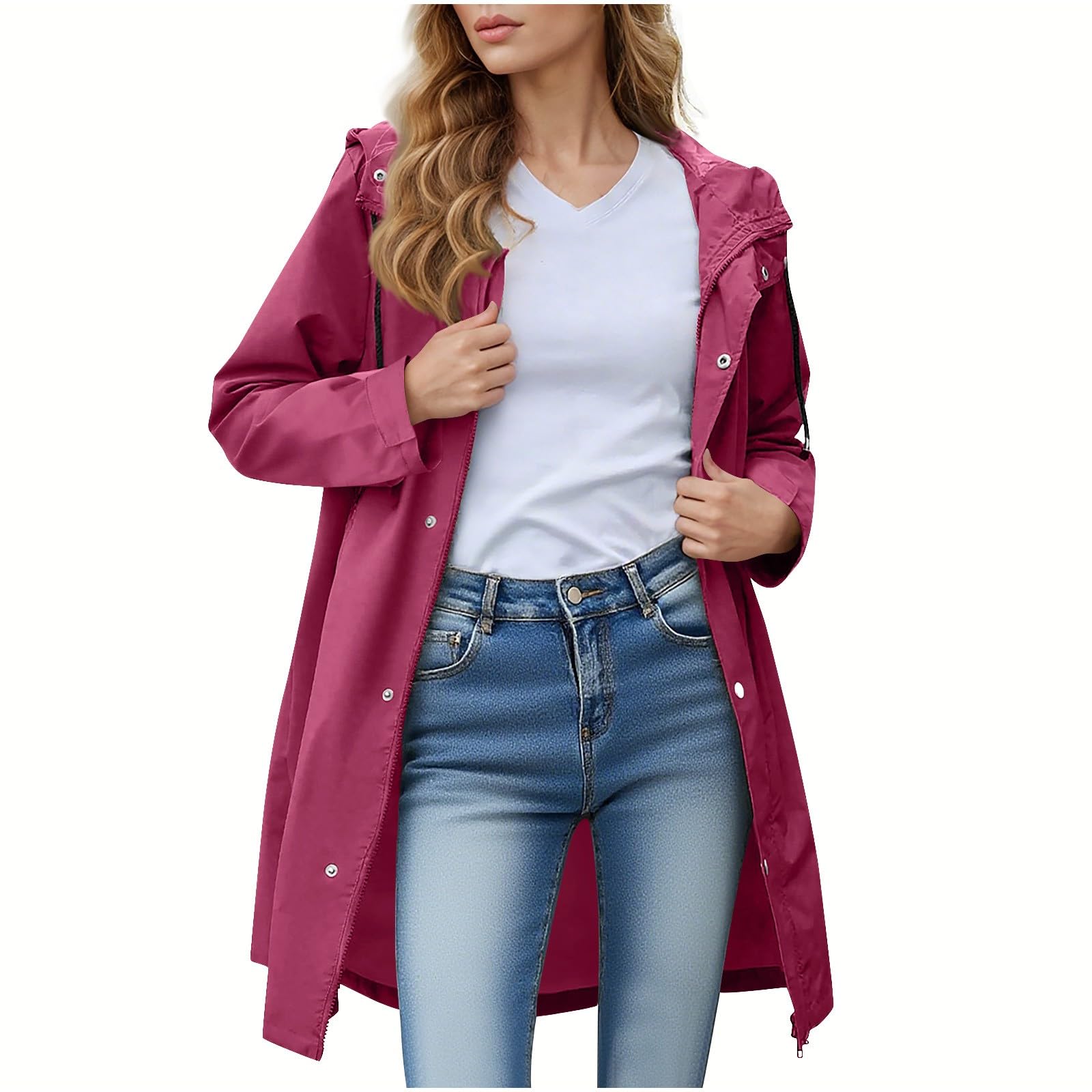 Genérico Chaqueta Impermeable Mujer-Chaqueta Impermeable Anorak Con Capucha Abrigo Largo De Invierno Para