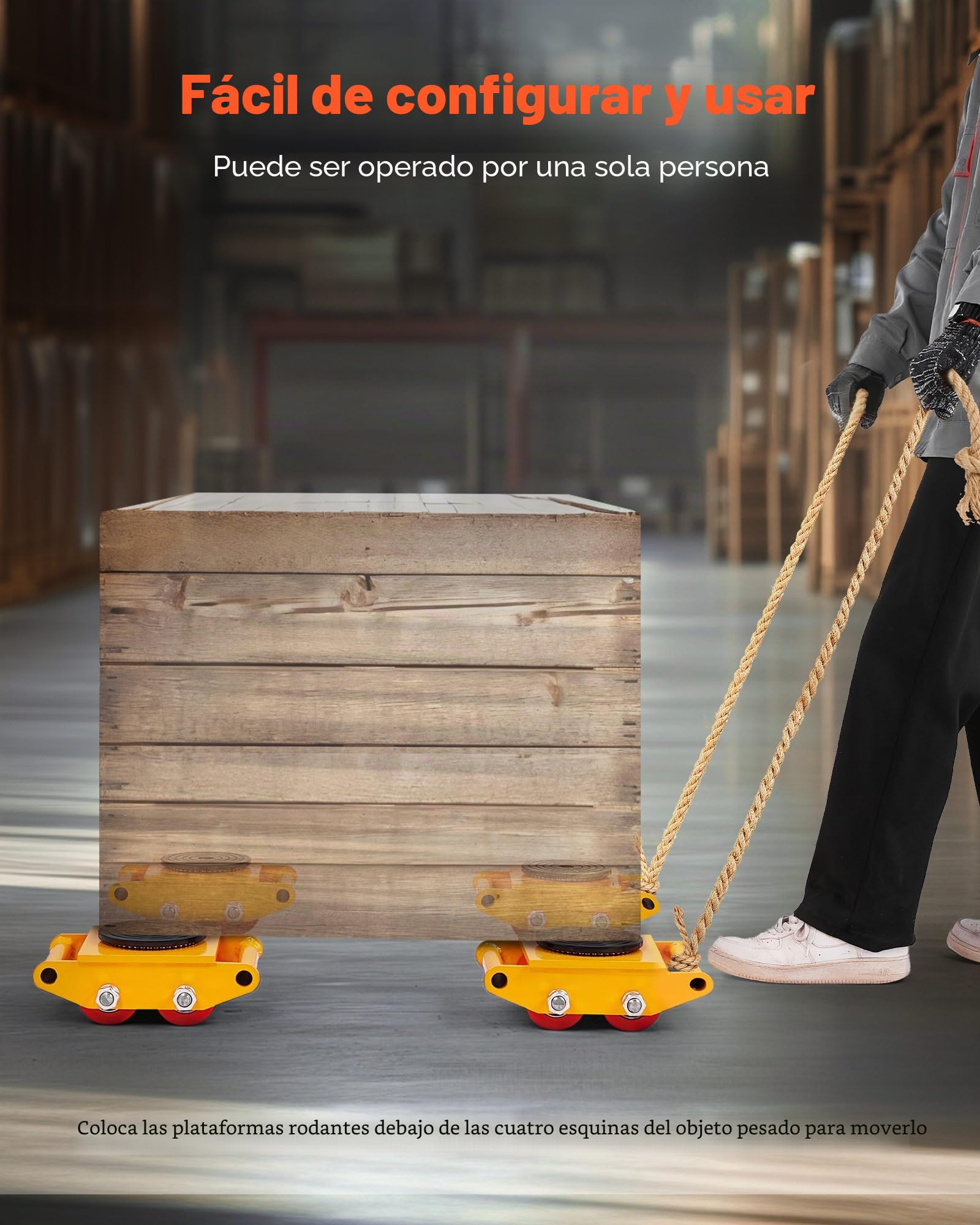 VEVOR Patín de Transporte de Maquinaria de Acero al Carbono Ruedas para Mover Muebles Pesados Carga de 6 T con Base Antideslizante Rotación de 360° de 4 Ruedas de PU para Almacén Taller Fábrica Hogar