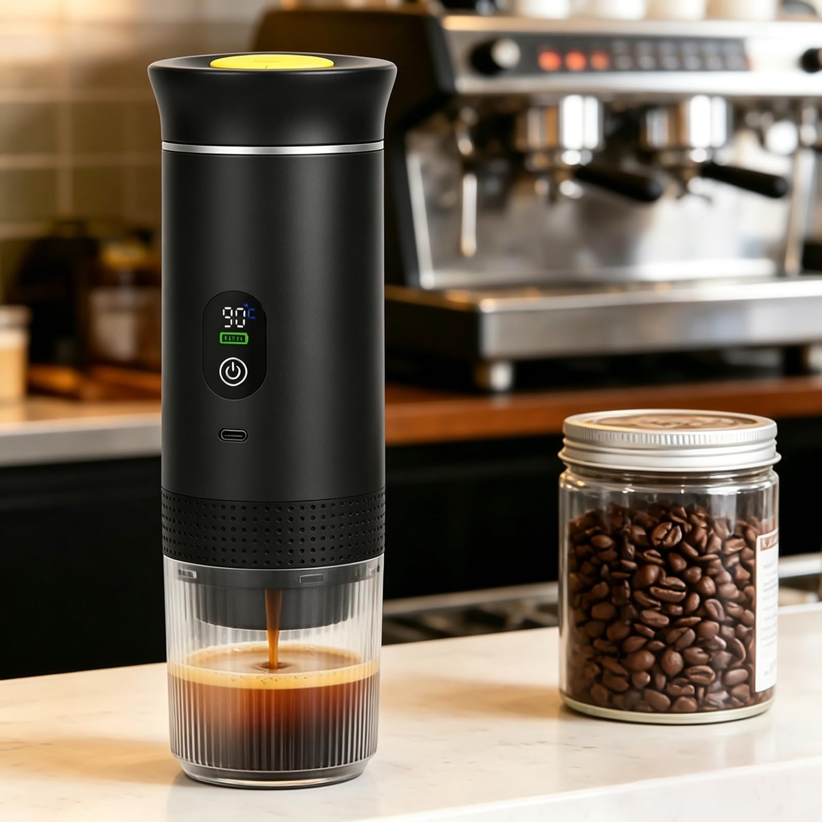 Macchina per caffè espresso portatile, 3 in 1, con batteria, mini macchina da caffè da viaggio, compatibile con capsule di caffè e caffè macinato, per auto, campeggio, escursionismo, ufficio, camper