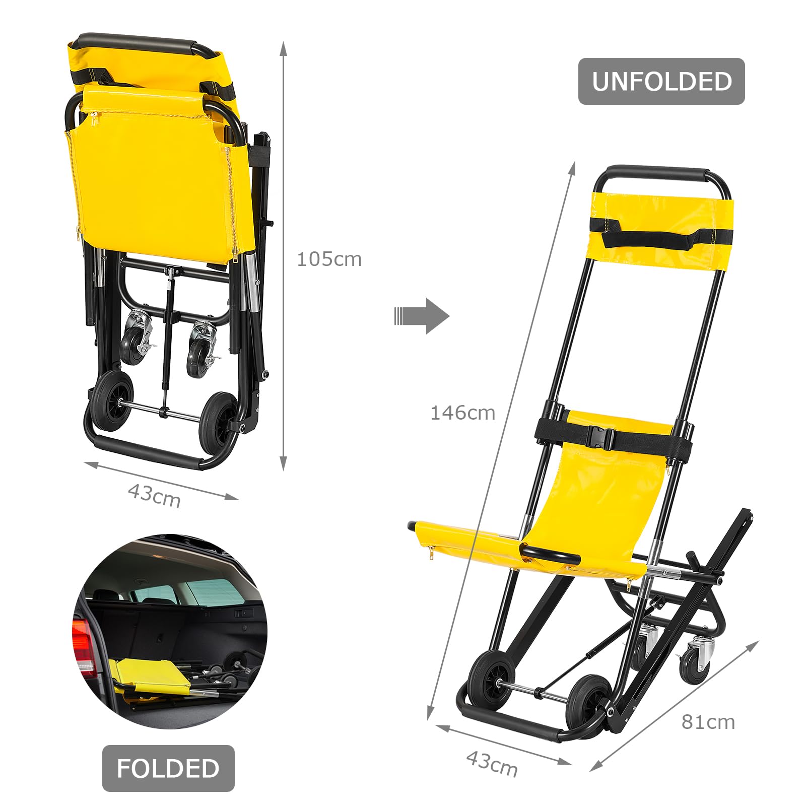 [LOSCHEN]Silla de escalera manual amarilla, silla de escalera plegable portátil para el traslado diario, una persona puede apoyar la movilidad mayor, soporta 350 libras