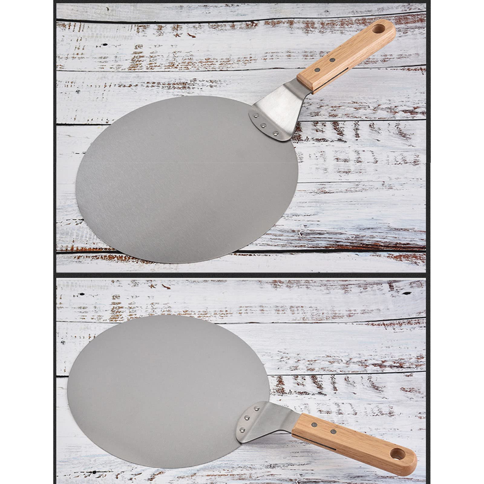 Pelle à Pizza en Acier Inoxydable 430 avec Manche en Bois, 25,4 cm, argentée, 44,1 x 25,3 cm