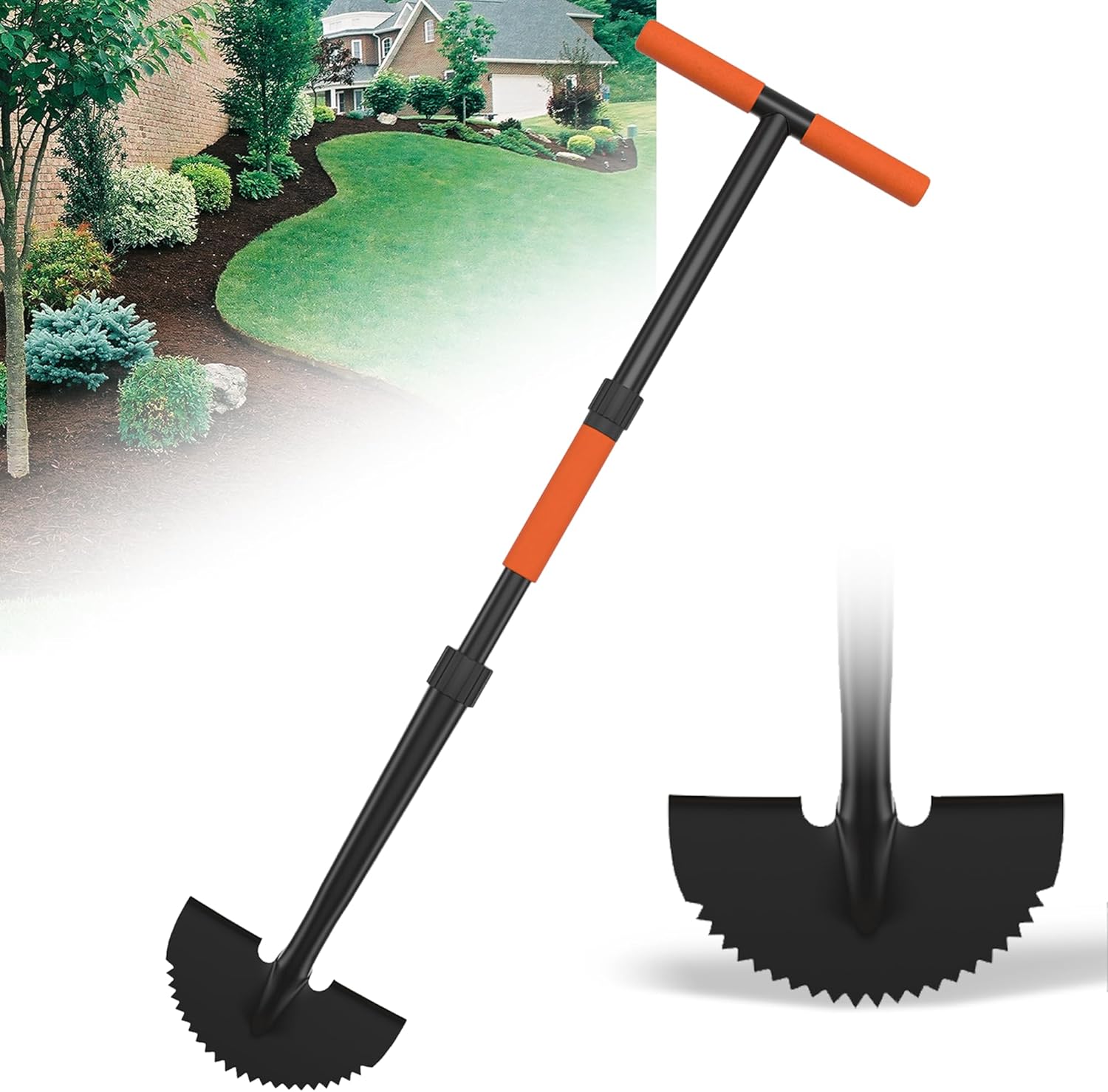 ATUHOLA 41-Inch Manual Lawn Edger with Saw-Tooth Blade, Half Moon Steel Head, T-Grip Handle - Heavy Duty Garden Tool for Perfect Yard Edges