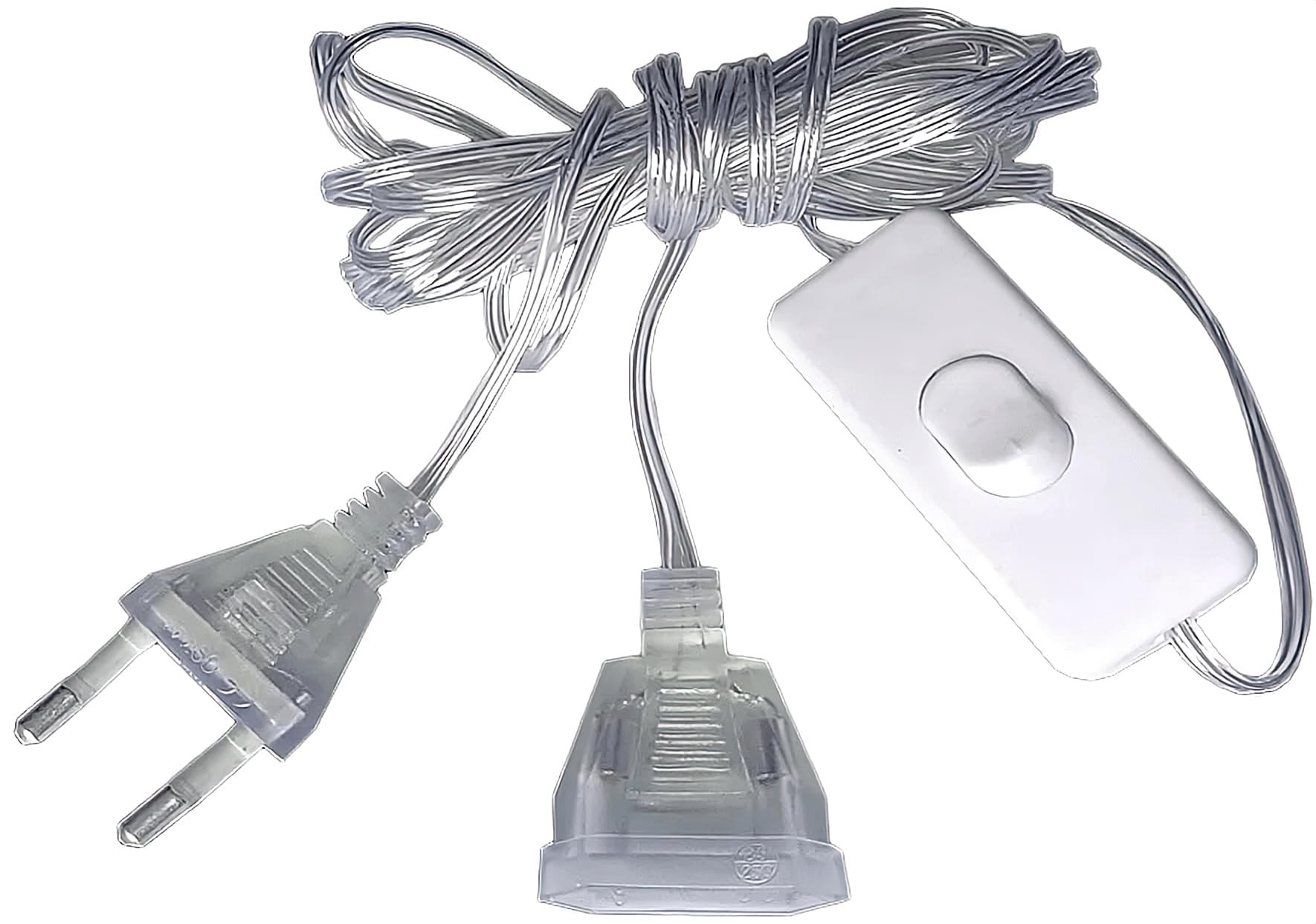 3M 5M EU Power Extension Cable Plug Transparent Standard Power Extension Cord For Home Holiday Led String Light Christmas Lights (3M)