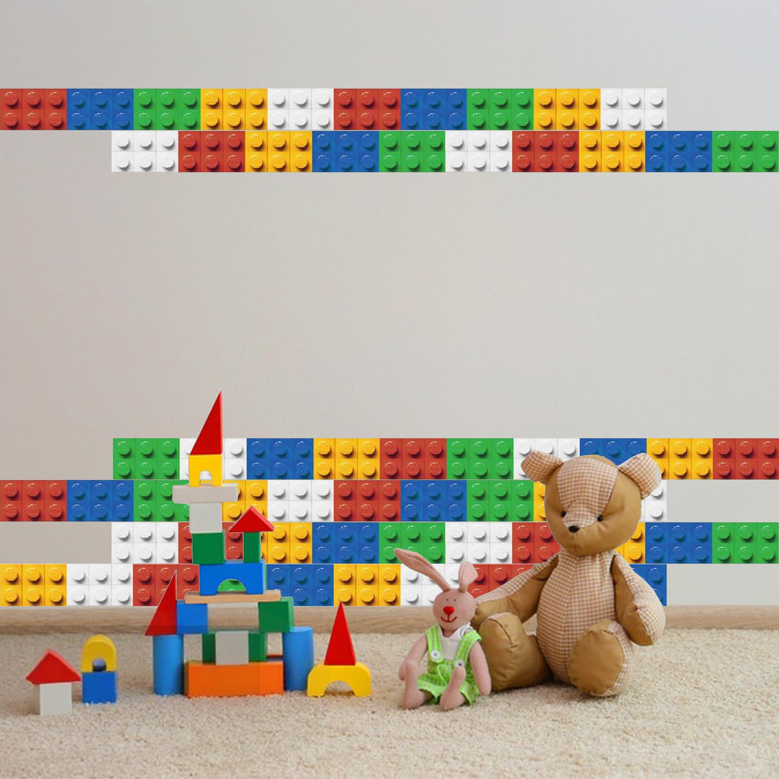 SUPERDANT Building Blocks Wall Stickers Colorful Blocks Wall Decals Nursery Art Stickers DIY Vinyl Walls Art Stickers for Children's Room School Kindergarten Playroom Sitting Room