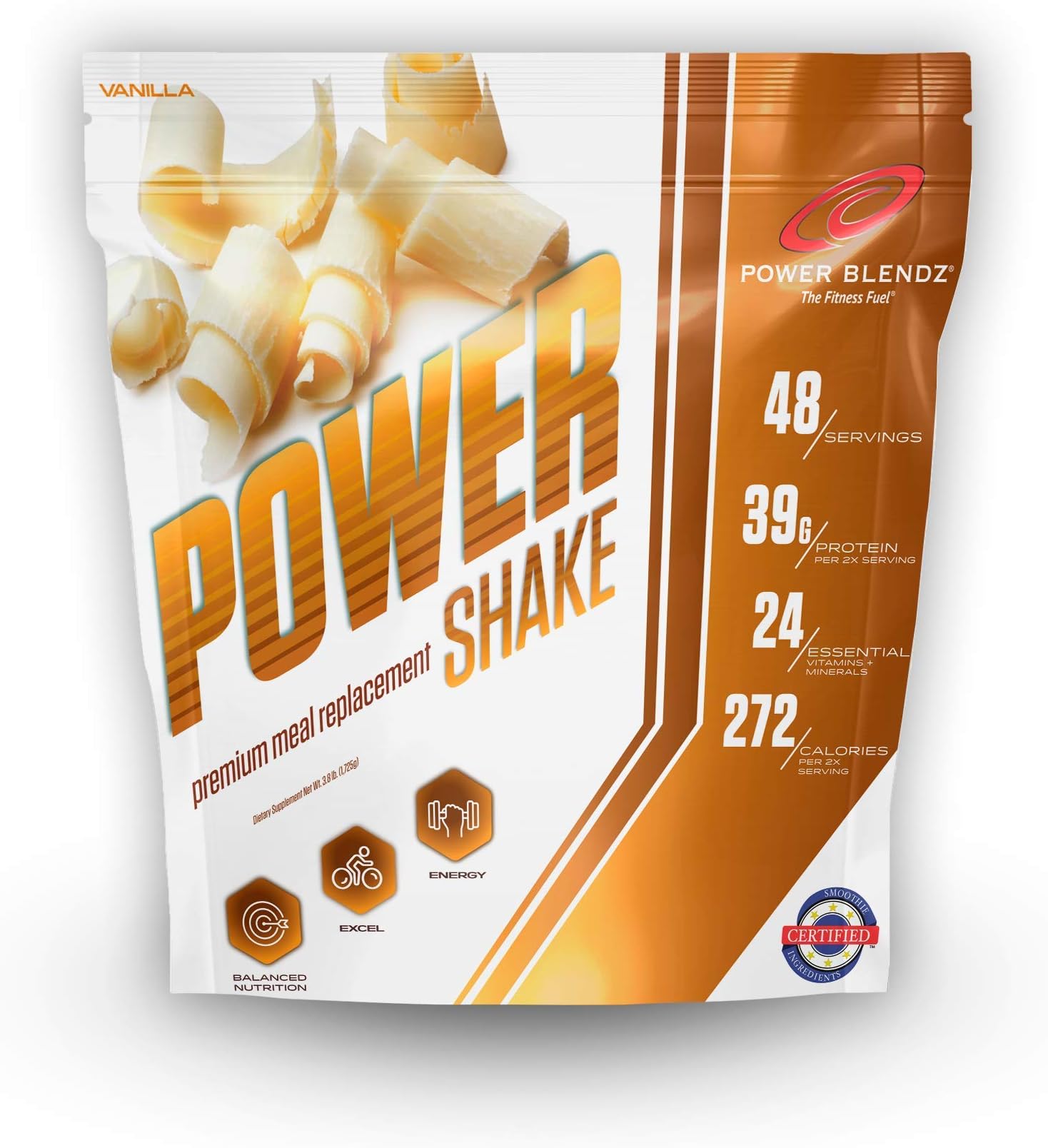 Meal Replacement Smoothie Powder, Power Shake, Vanilla 3.8 Lbs by Power Blendz