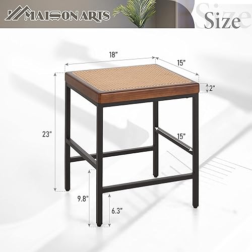 Miniatura 2 de MAISON ARTS Juego de 2 taburetes de bar de ratán, altura de mostrador de 24 pulgadas, taburetes de bar modernos sin espalda, sillas de bar tapizadas