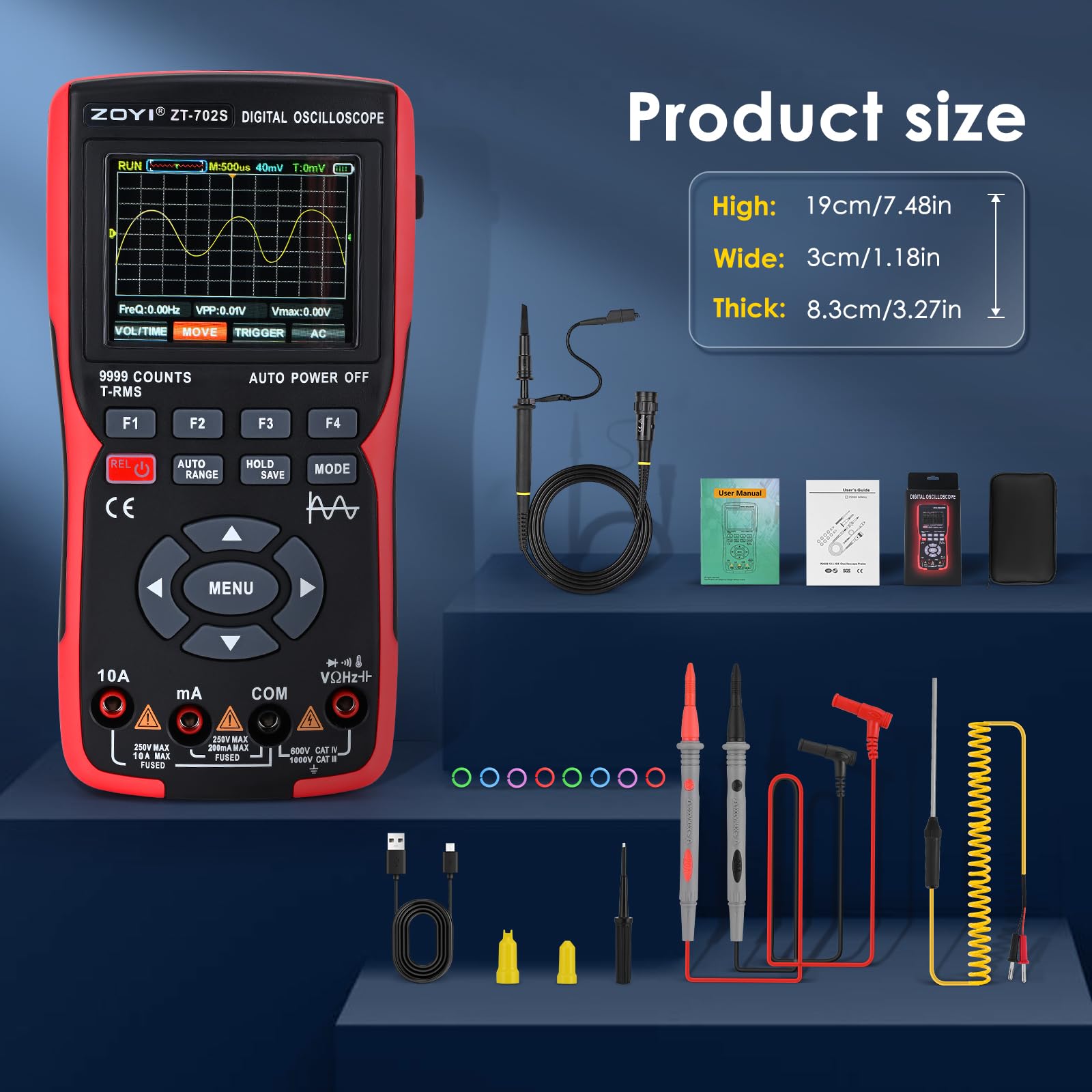 Oscilloscope Multimètre Numérique 2 En 1, Bande Passante de 10 MHz, Taux D'échantillonnage de 48 Msa/s, Kit de Testeur Oscilloscope