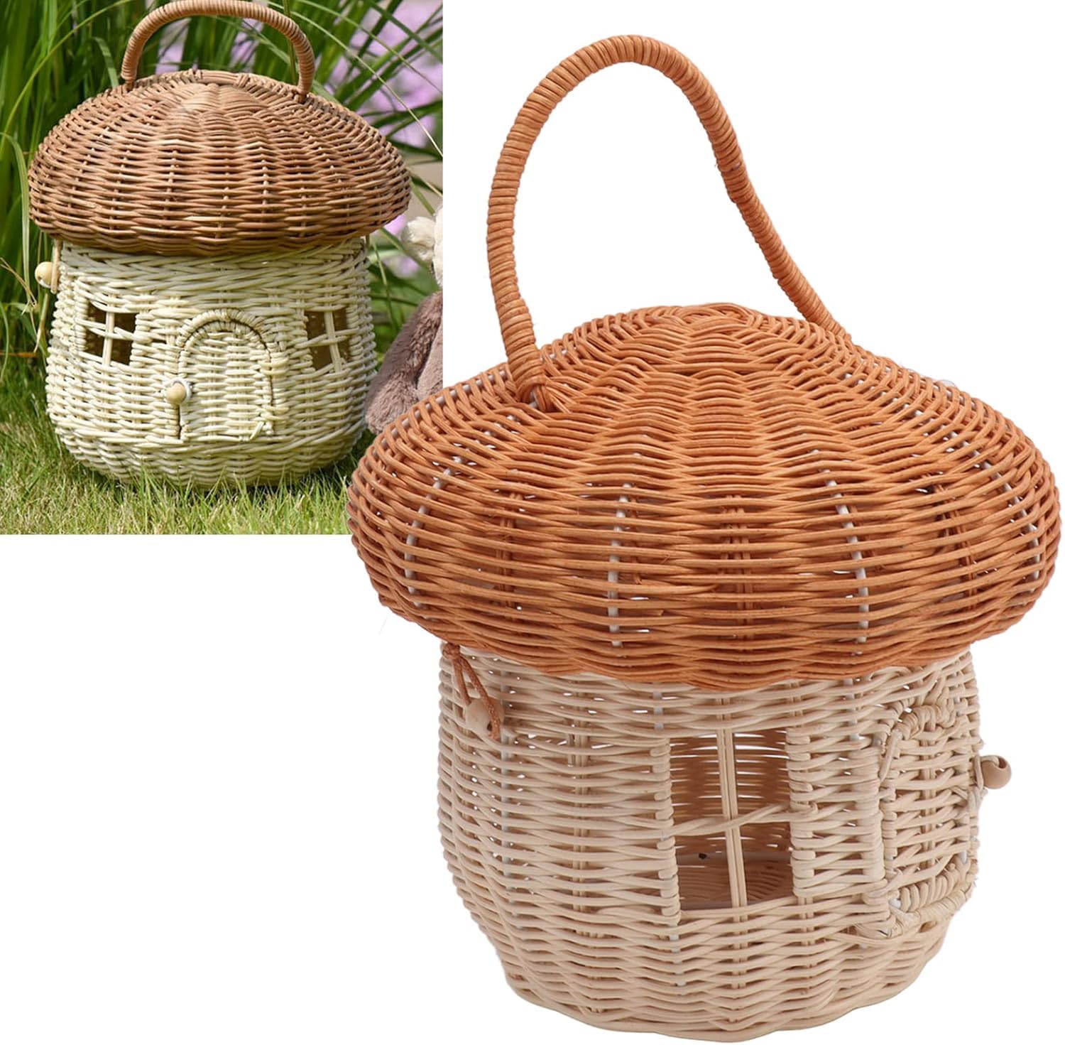 Cesta de mimbre hecha a mano, cesta de almacenamiento de ratán, decoración de escritorio, accesorios de fotografía (cesta grande para setas)