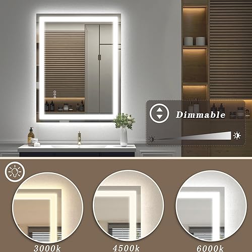 Miniatura 2 de Espejo LED de 24 x 36 pulgadas para baño, espejo de tocador iluminado para pared, regulable, antivaho, a prueba de roturas, certificado ETL (luces
