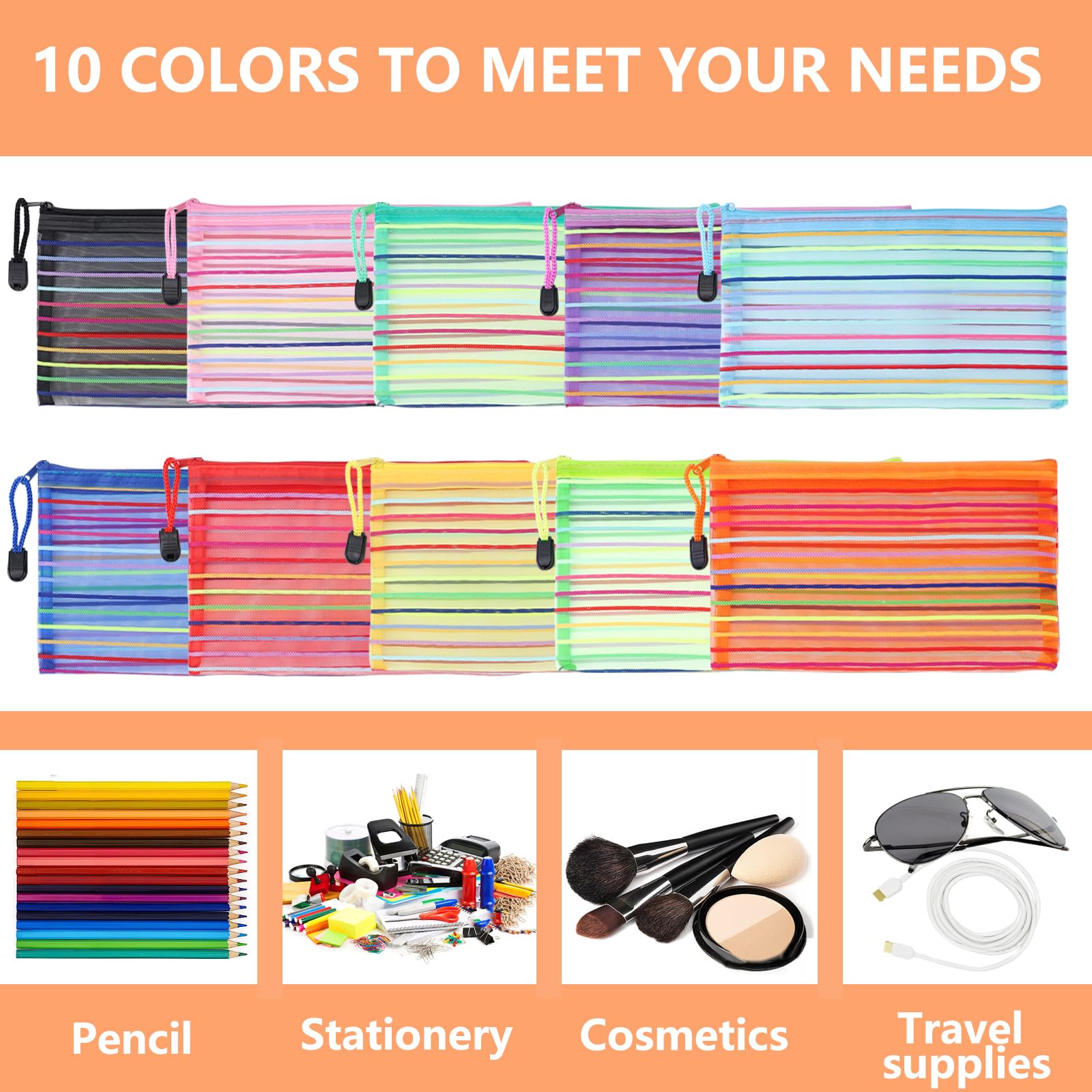 Confezione da 40 astucci in 10 colori con cerniera, piccoli astucci multiuso per scuola e ufficio, accessori da viaggio