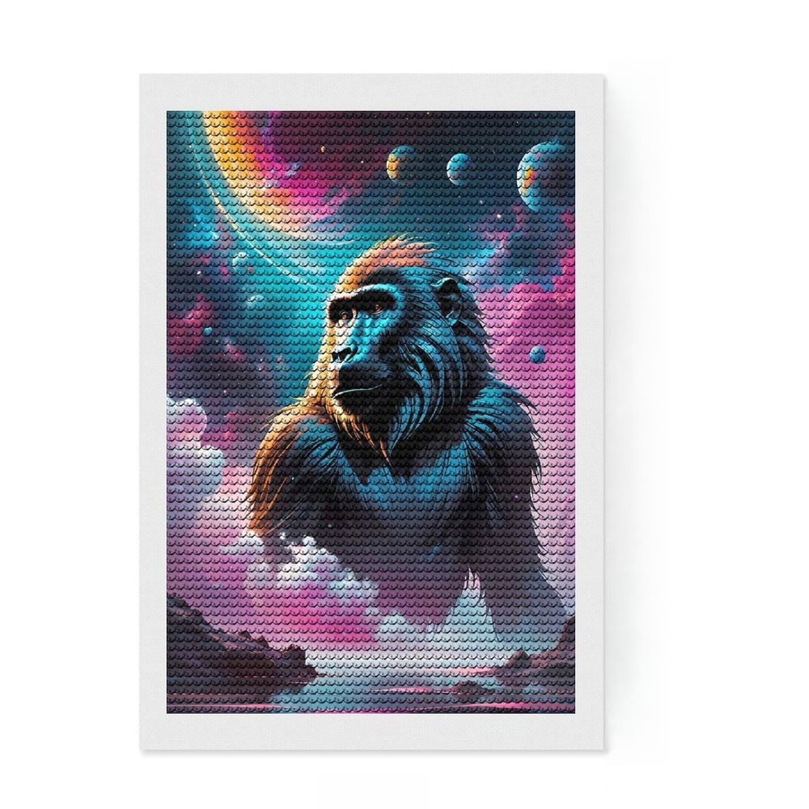 Junmoney Baboon Cosmic Space Diamond Painting Set 8"x12", Mindful Craft Activity, Sparkling Round Gems, Living Room Decor, Birthday Gift