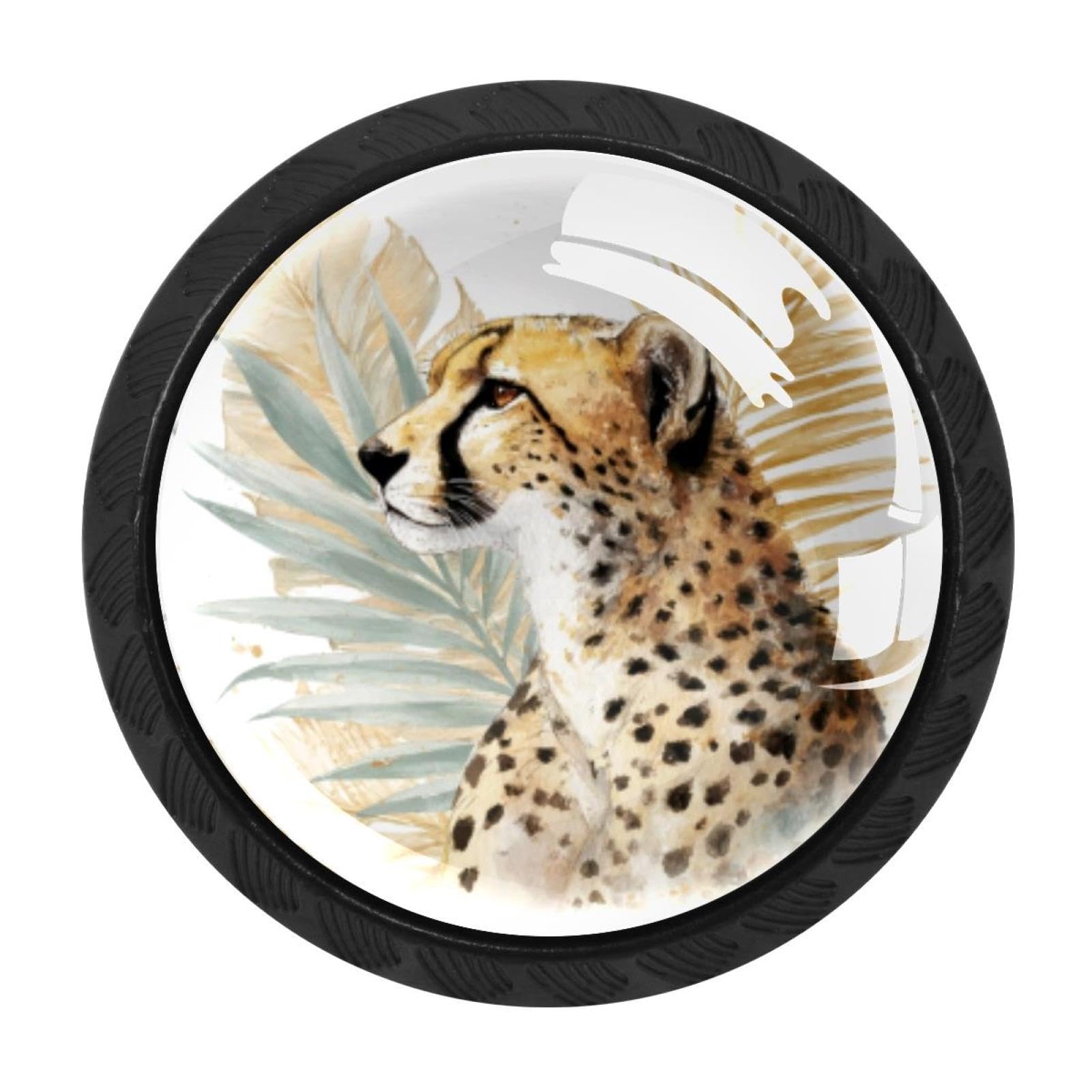 CHENZZZZ 4 Pack Cabinet Handles Black Cheetah and Palm Leaves (27) Cabinet Knobs Draw