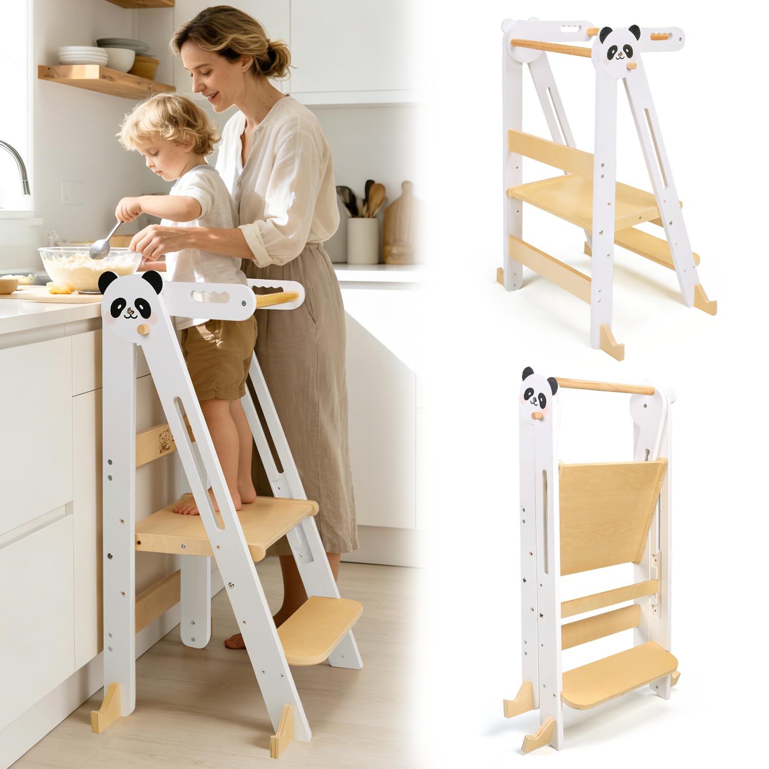 Tour d'observation blanche bébé marchepied sécurisé bois Montessori
