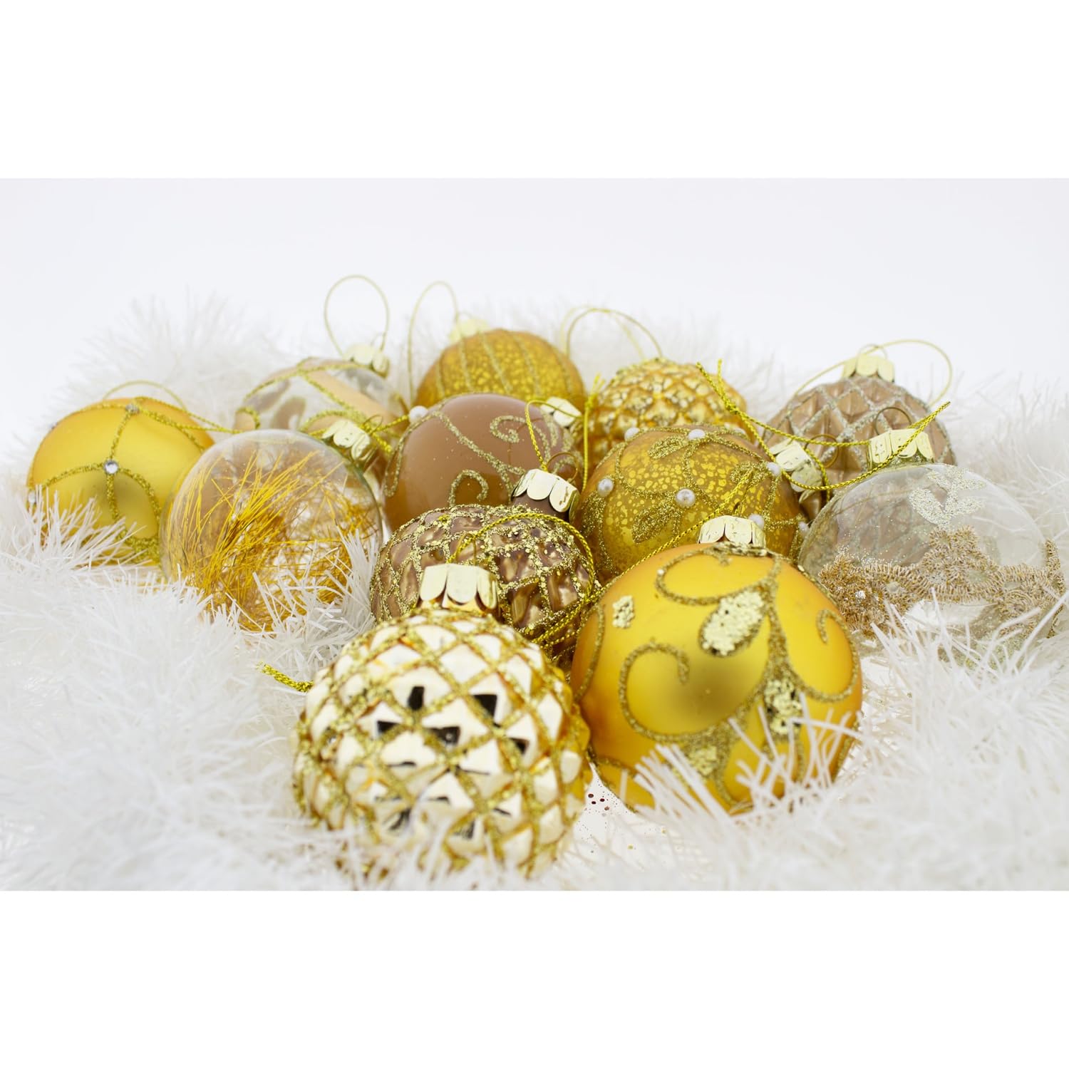 Annastore 12 x Weihnachtskugeln aus Glas hochwertig Ø 8 cm - Gold | Christbaumkugeln Vintage - Baumkugeln Glas Vintage - Weihnachtsbaumkugeln hochwertig Glas