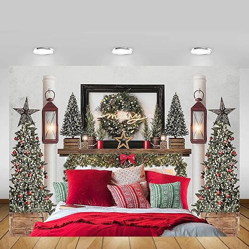 Miniatura 6 de MEHOFOND Cabecera de Navidad roja de 8 x 6 pies, telón de fondo para cama de retrato infantil, fotografía de invierno, vacaciones, imagen familiar,