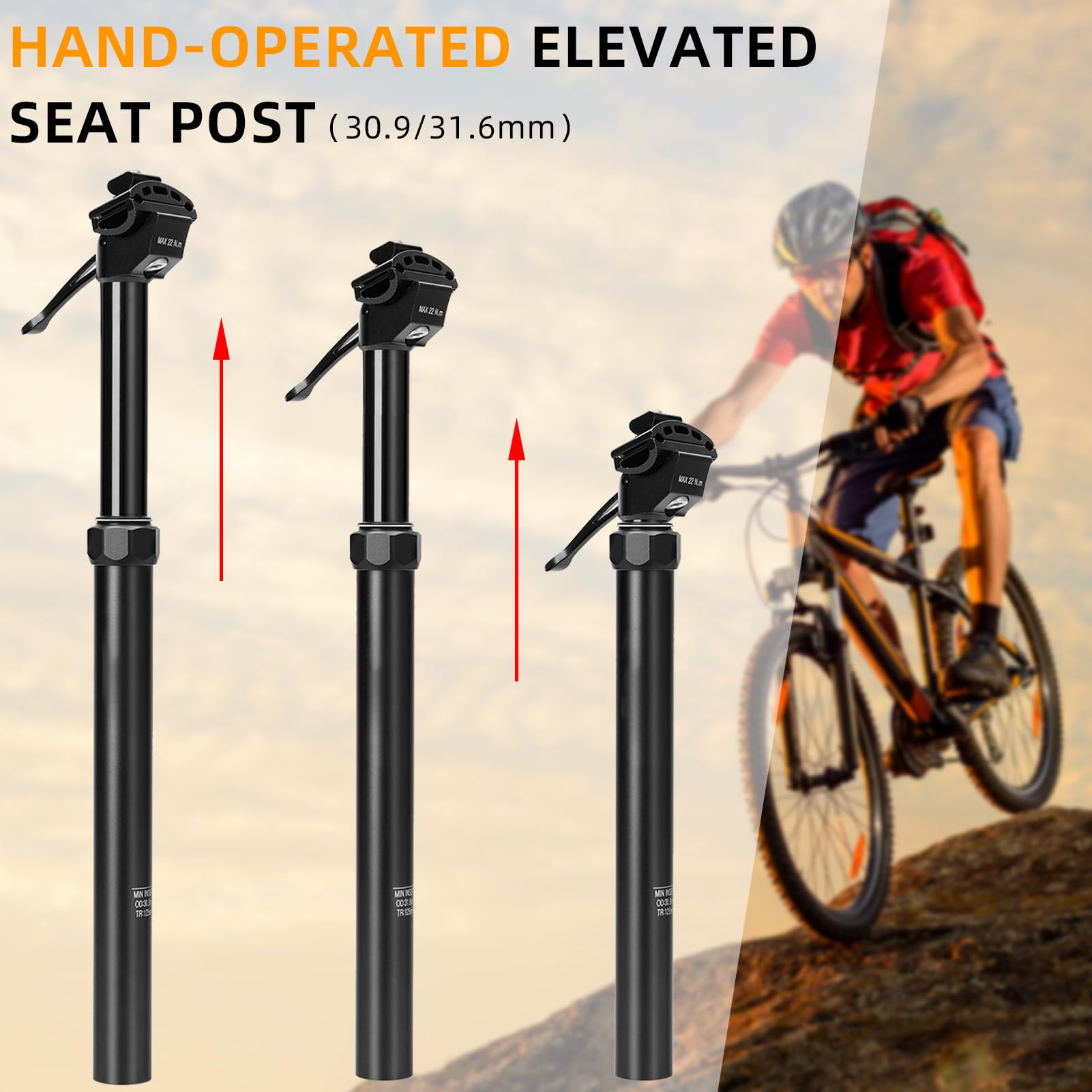 Mountain Bike Seat Post,30.9/31.6*380/445mm,Cable-Less Hydraulic Manual Control Dropper Aluminum Alloy Seatpost for MTB/E-Bike/ BMX/Road Bike